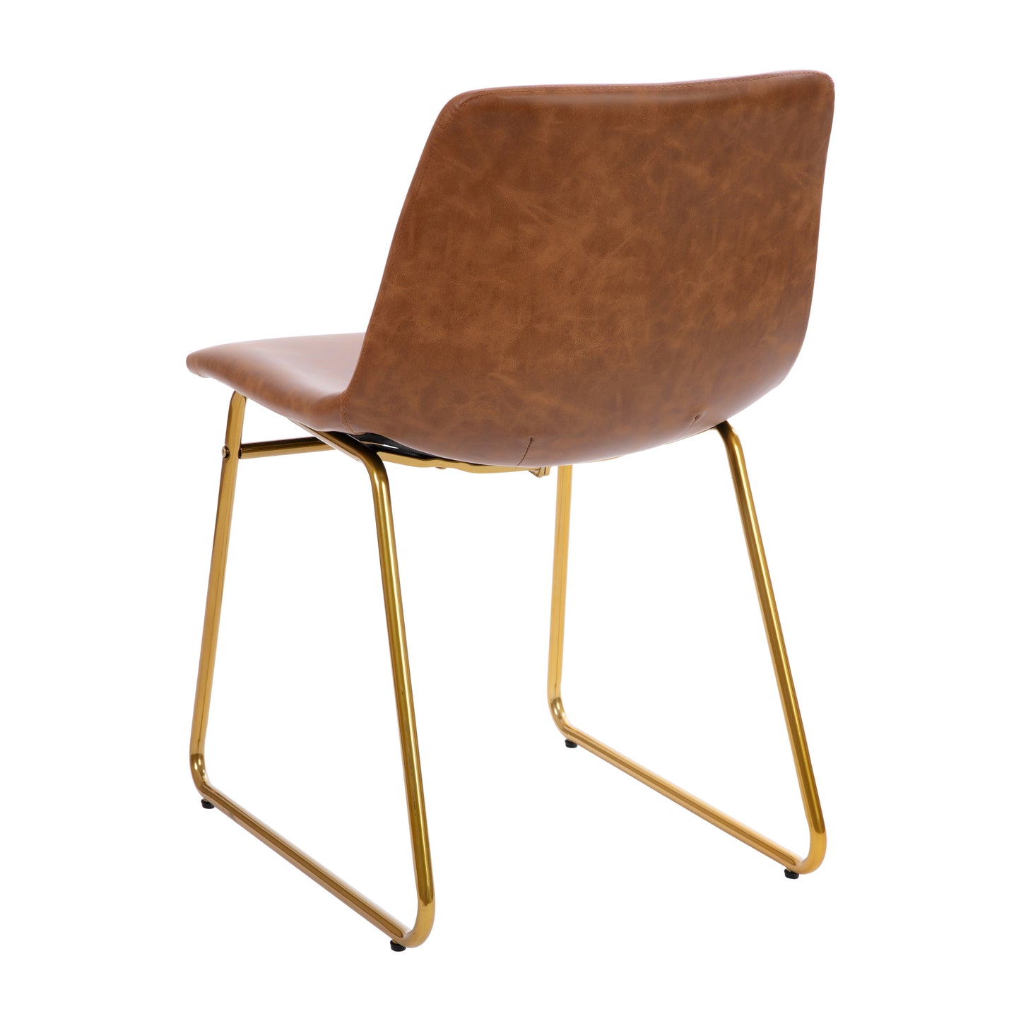 Butler 18 inch Dining Table Height Chair, Mid-Back Sled Base Dining Chair in Light Brown LeatherSoft with Gold Frame, Set of 2 Light Brown LeatherSoft/Gold Frame ET-ER18345-18-LB-GG