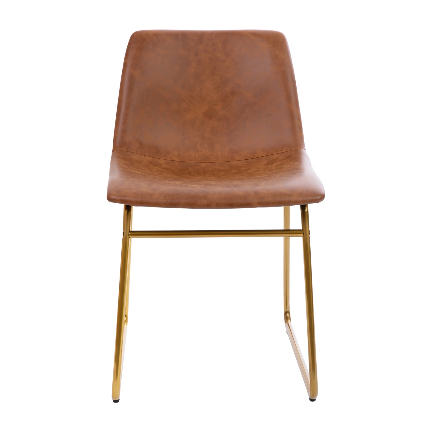 Butler 18 inch Dining Table Height Chair, Mid-Back Sled Base Dining Chair in Light Brown LeatherSoft with Gold Frame, Set of 2 Light Brown LeatherSoft/Gold Frame ET-ER18345-18-LB-GG