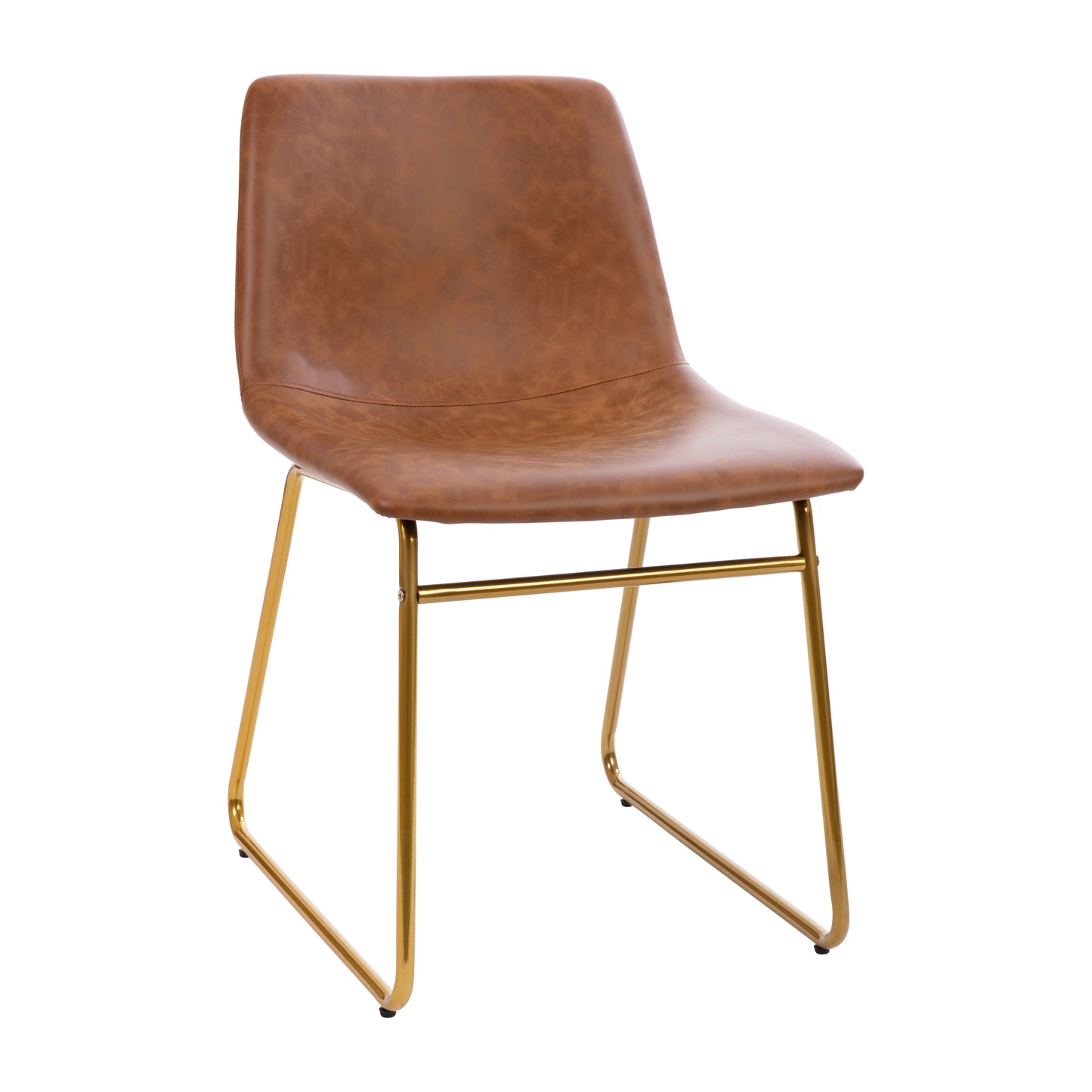 Butler 18 inch Dining Table Height Chair, Mid-Back Sled Base Dining Chair in Light Brown LeatherSoft with Gold Frame, Set of 2 Light Brown LeatherSoft/Gold Frame ET-ER18345-18-LB-GG