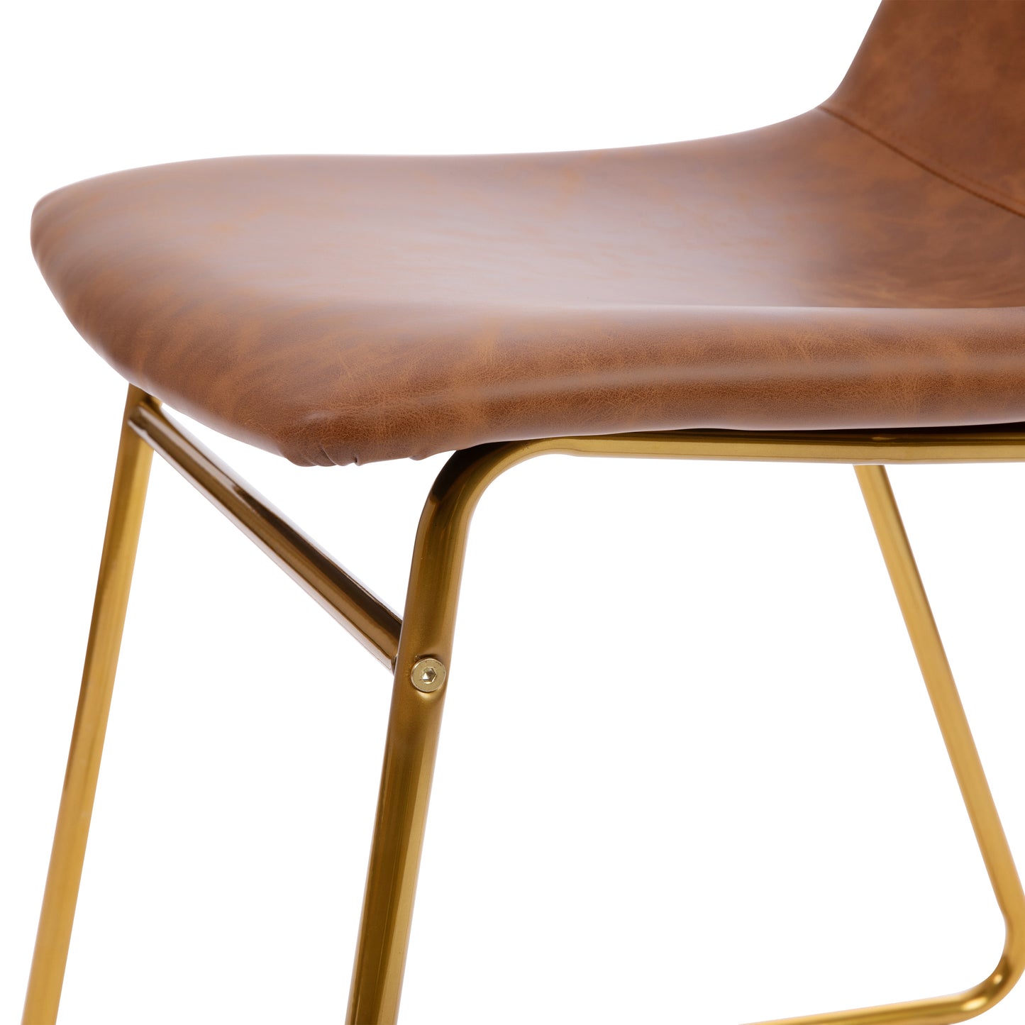 Butler 18 inch Dining Table Height Chair, Mid-Back Sled Base Dining Chair in Light Brown LeatherSoft with Gold Frame, Set of 2 Light Brown LeatherSoft/Gold Frame ET-ER18345-18-LB-GG