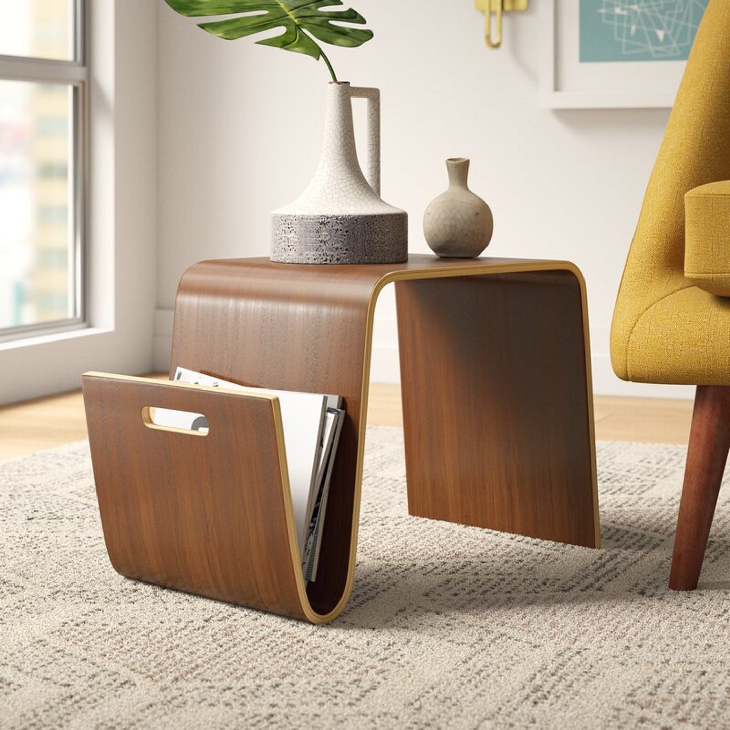 Manhattan Comfort Brookside 25.6 in. Walnut Rectangle Plywood and Ash Veneer End Table ET001-WA