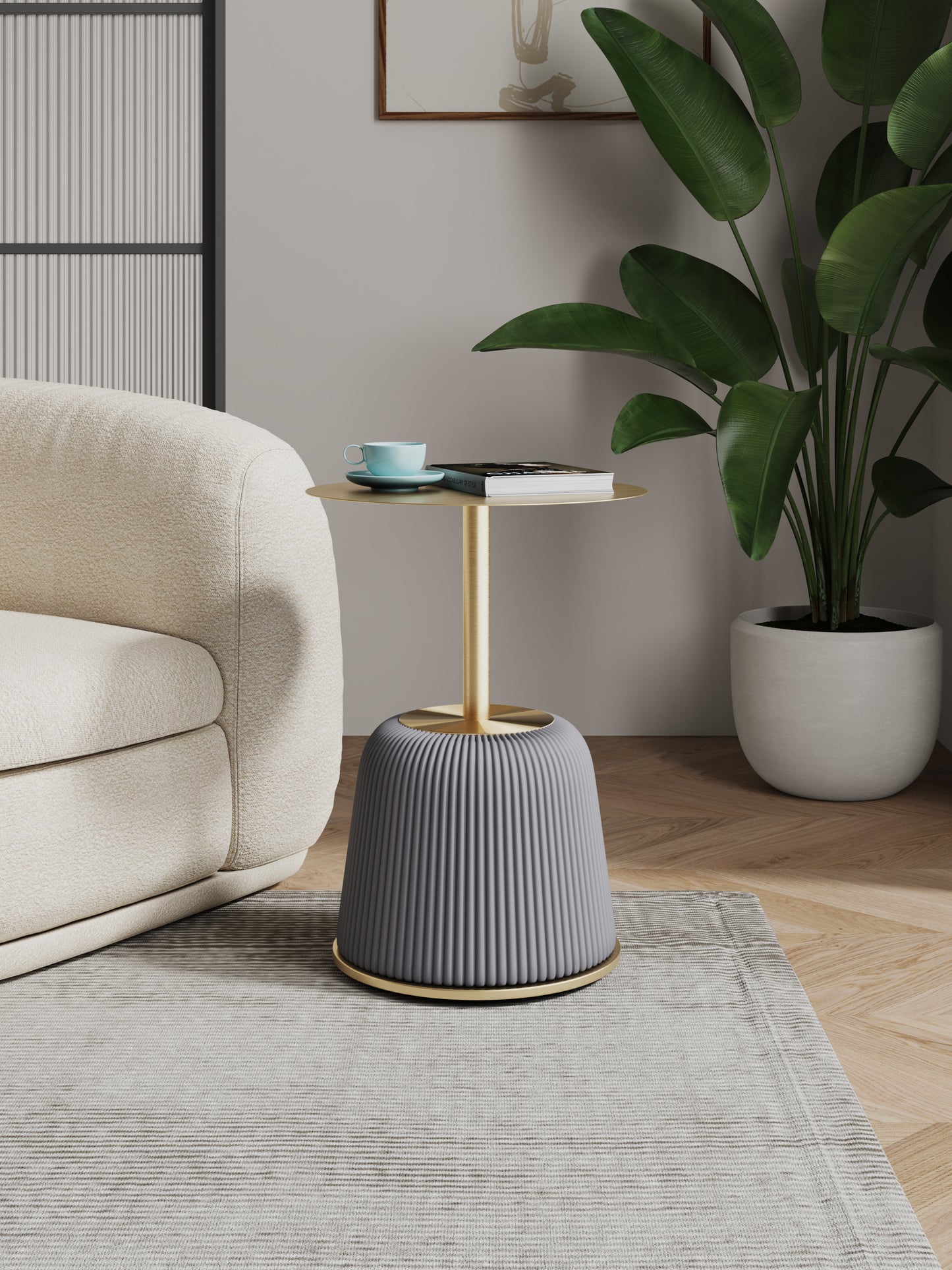 Manhattan Comfort Modern Anderson End Table 1.0 Upholstered in Grey Leatherette with Gold Tabletop ET004-GY