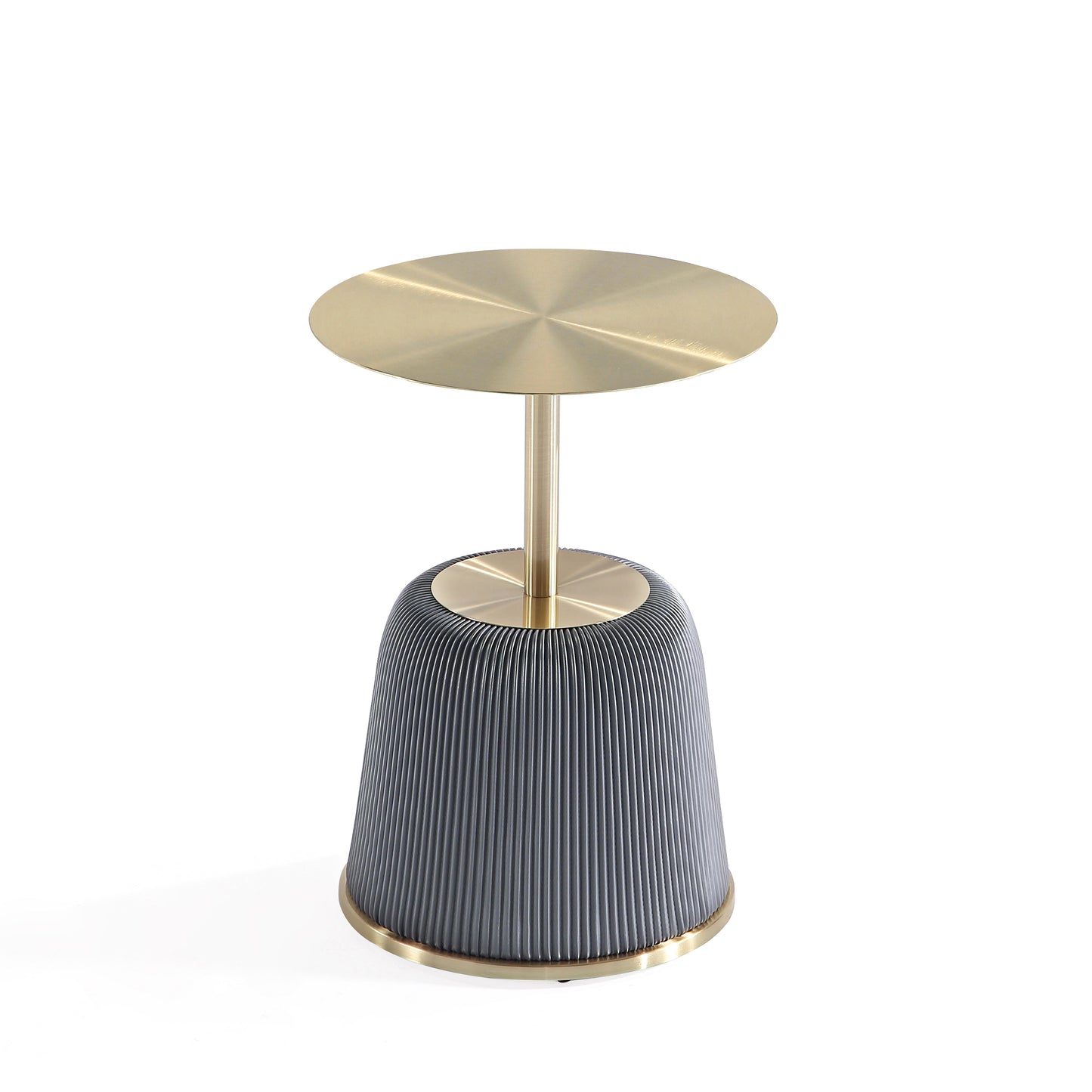 Manhattan Comfort Modern Anderson End Table 1.0 Upholstered in Grey Leatherette with Gold Tabletop ET004-GY
