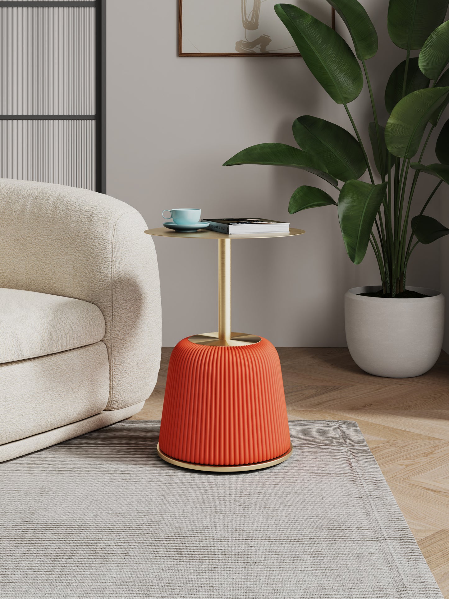 Manhattan Comfort Modern Anderson End Table 1.0 Upholstered in Orange Leatherette with Gold Tabletop ET004-OR
