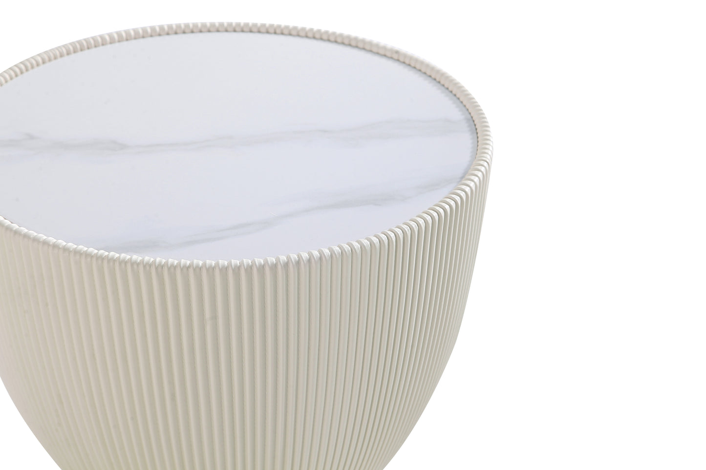 Manhattan Comfort Modern Anderson End Table 2.0 Upholstered in Cream Leatherette with Ceramic Faux Marble Tabletop ET005-CR