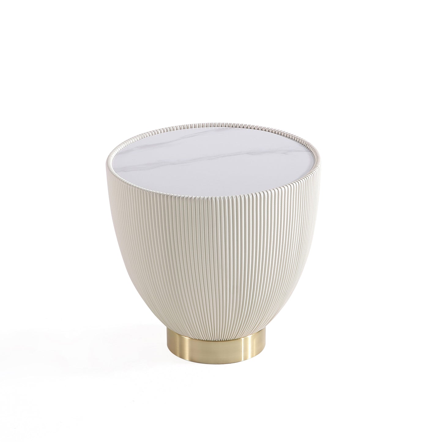 Manhattan Comfort Modern Anderson End Table 2.0 Upholstered in Cream Leatherette with Ceramic Faux Marble Tabletop ET005-CR
