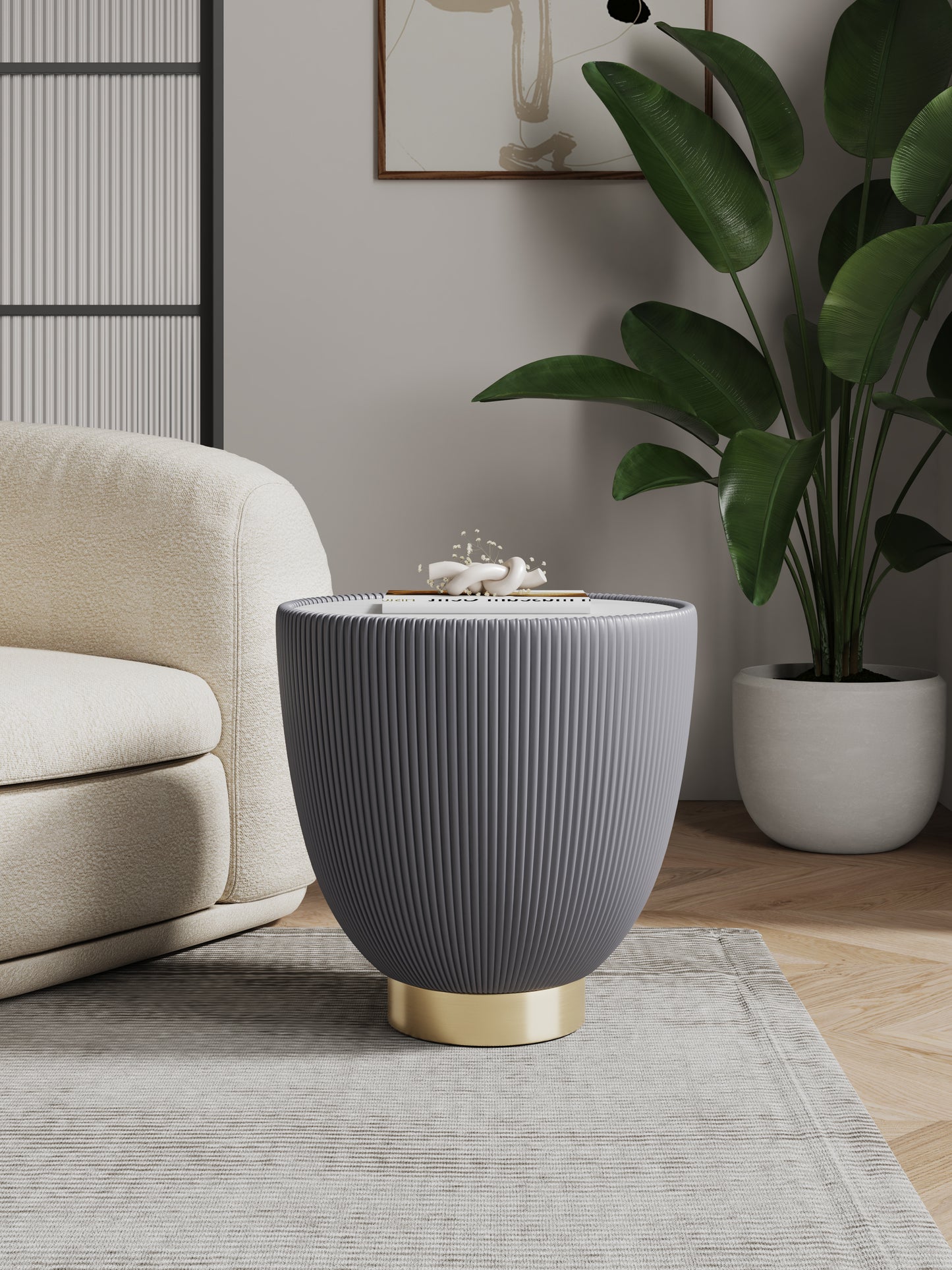 Manhattan Comfort Modern Anderson End Table 2.0 Upholstered in Grey Leatherette with Ceramic Faux Marble Tabletop ET005-GY