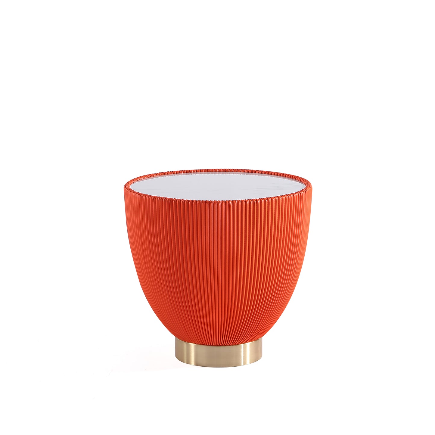 Manhattan Comfort Modern Anderson End Table 2.0 Upholstered in Orange Leatherette with Ceramic Faux Marble Tabletop ET005-OR