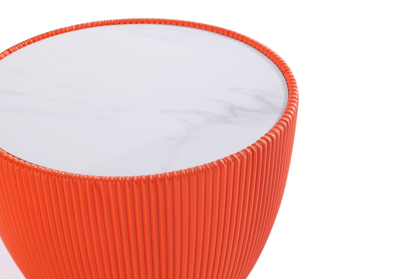 Manhattan Comfort Modern Anderson End Table 2.0 Upholstered in Orange Leatherette with Ceramic Faux Marble Tabletop ET005-OR