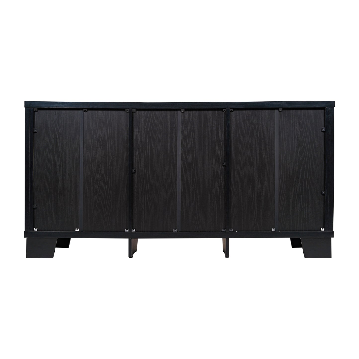 Wells Black 59 Inch Modern Kitchen and Dining Room Buffet Sideboard Storage Cabinet, Engineered Wood with 3 Tempered Glass Doors and 3 Drawers Black