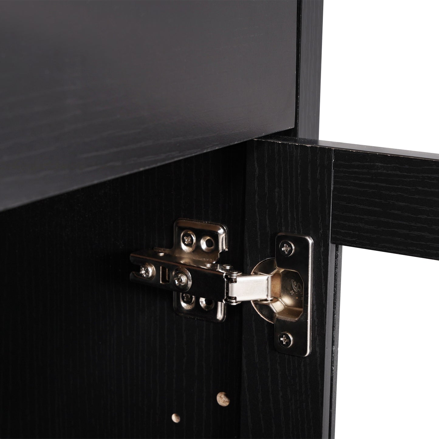 Wells Black 59 Inch Modern Kitchen and Dining Room Buffet Sideboard Storage Cabinet, Engineered Wood with 3 Tempered Glass Doors and 3 Drawers Black