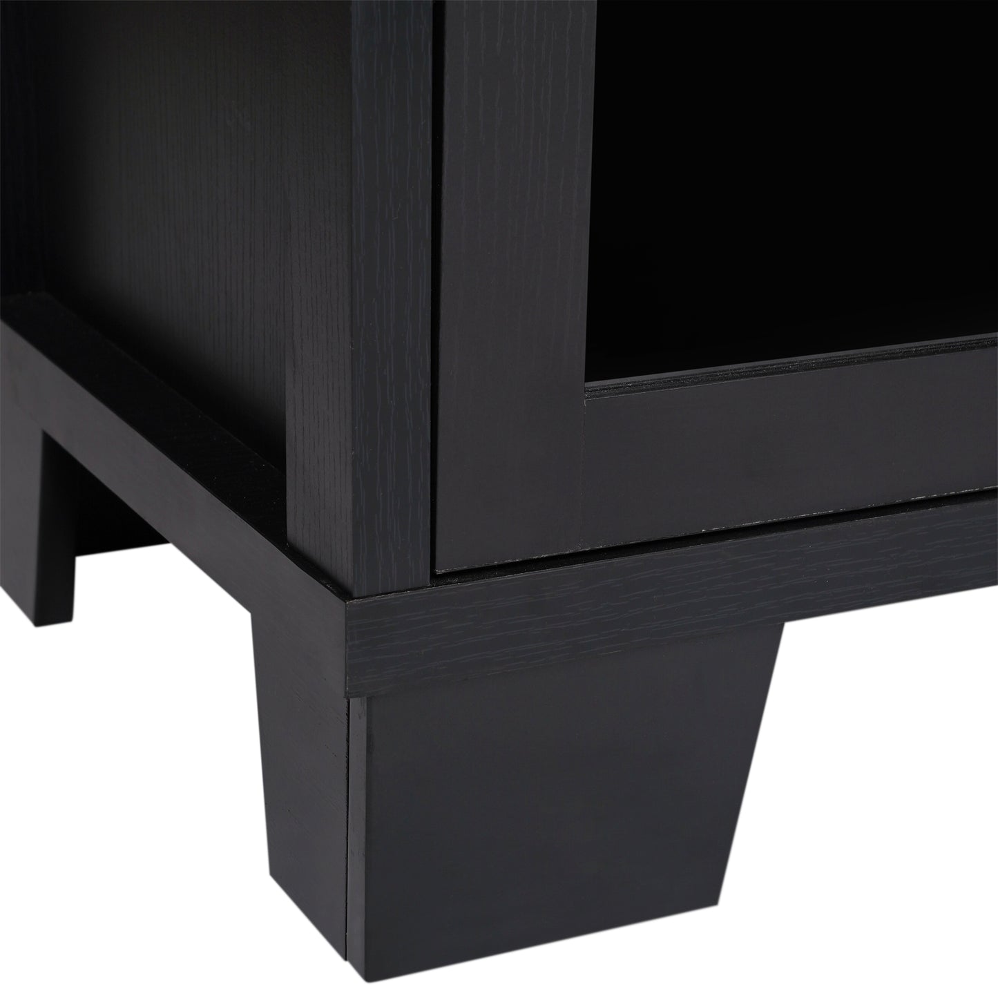 Wells Black 59 Inch Modern Kitchen and Dining Room Buffet Sideboard Storage Cabinet, Engineered Wood with 3 Tempered Glass Doors and 3 Drawers Black