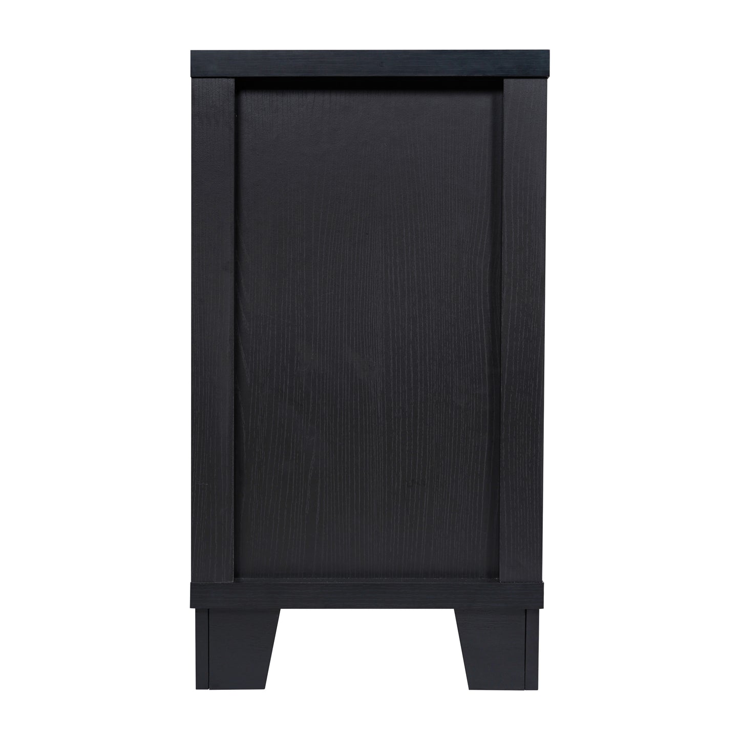 Wells Black 59 Inch Modern Kitchen and Dining Room Buffet Sideboard Storage Cabinet, Engineered Wood with 3 Tempered Glass Doors and 3 Drawers Black