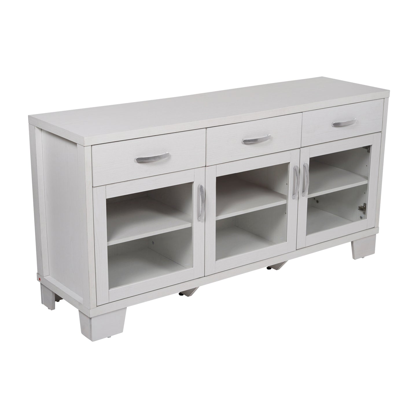 Wells White 59 Inch Modern Kitchen and Dining Room Buffet Sideboard Storage Cabinet, Engineered Wood with 3 Tempered Glass Doors and 3 Drawers White