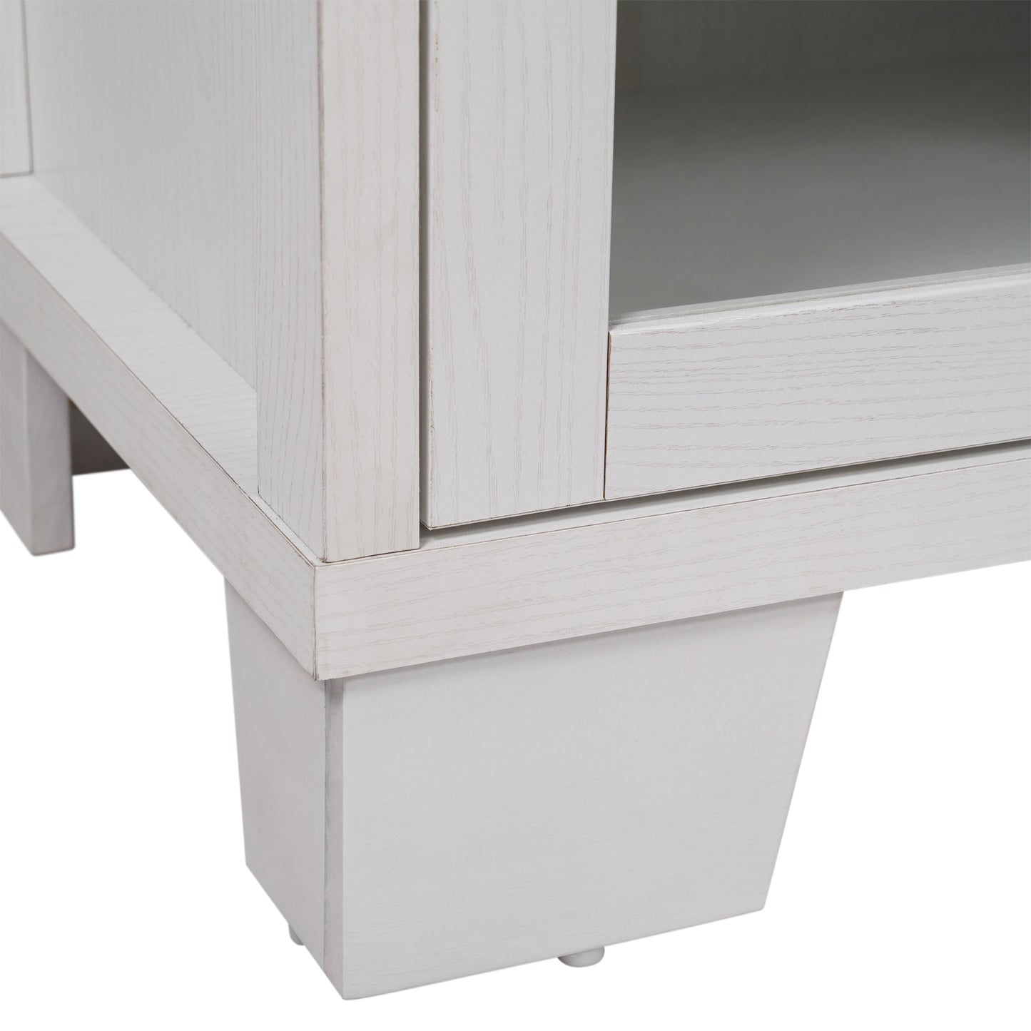 Wells White 59 Inch Modern Kitchen and Dining Room Buffet Sideboard Storage Cabinet, Engineered Wood with 3 Tempered Glass Doors and 3 Drawers White
