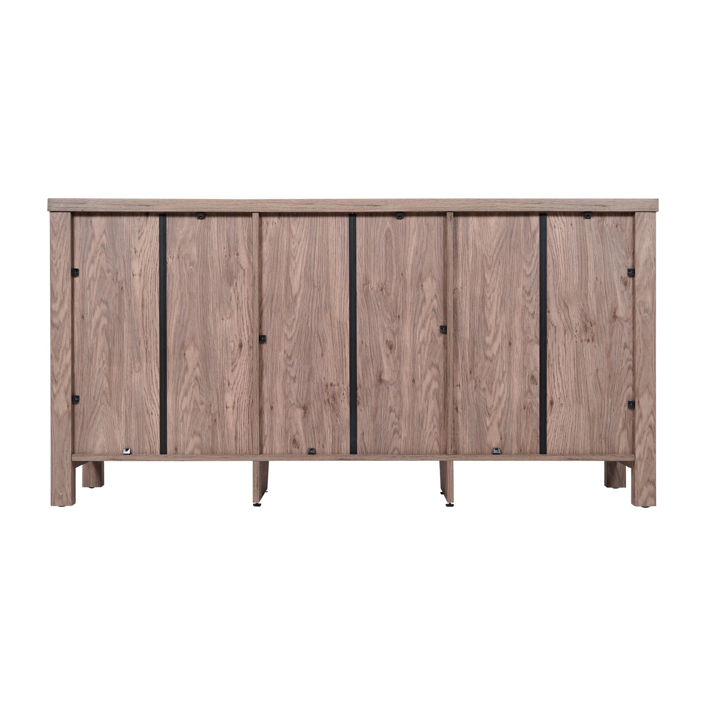Dion Brown 59 Inch Modern Kitchen and Dining Room Buffet Sideboard Storage Cabinet, Engineered Wood with 2 Tempered Glass Doors, 2 Drawers, Open Shelf Brown