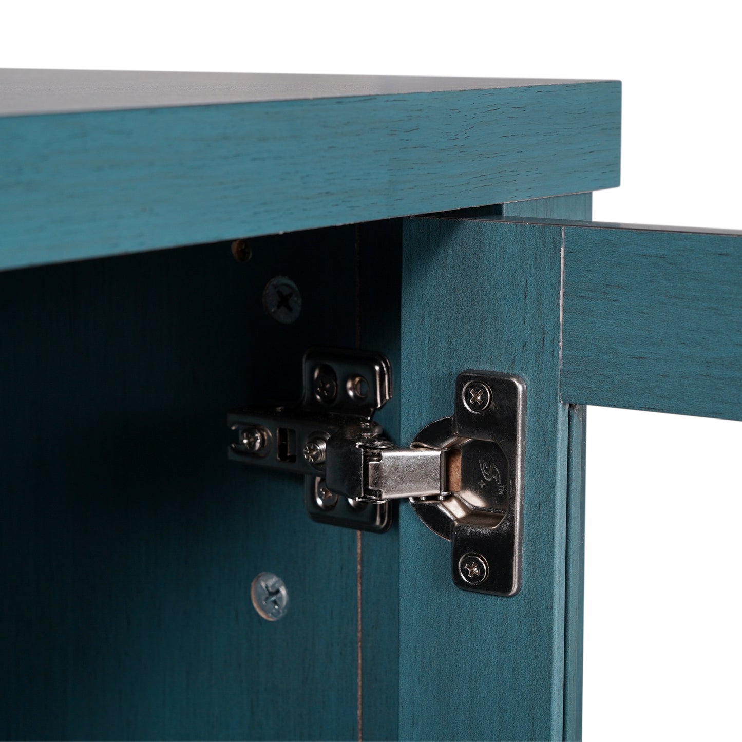 Dion Teal 59 Inch Modern Kitchen and Dining Room Buffet Sideboard Storage Cabinet, Engineered Wood with 2 Tempered Glass Doors, 2 Drawers, Open Shelf Teal