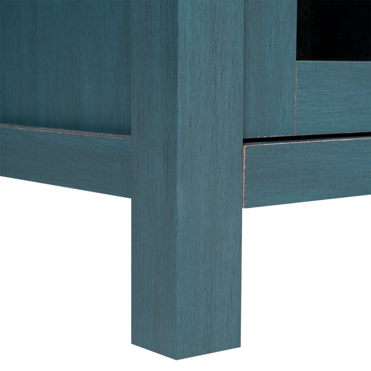 Dion Teal 59 Inch Modern Kitchen and Dining Room Buffet Sideboard Storage Cabinet, Engineered Wood with 2 Tempered Glass Doors, 2 Drawers, Open Shelf Teal