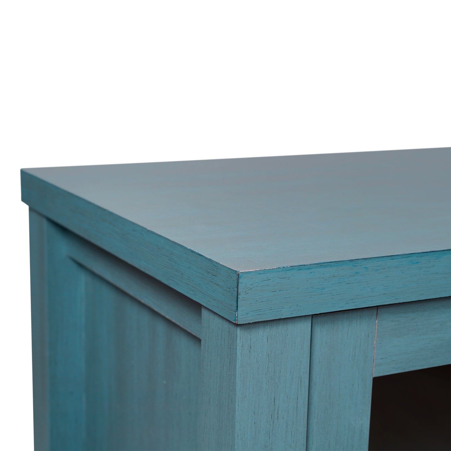 Dion Teal 59 Inch Modern Kitchen and Dining Room Buffet Sideboard Storage Cabinet, Engineered Wood with 2 Tempered Glass Doors, 2 Drawers, Open Shelf Teal