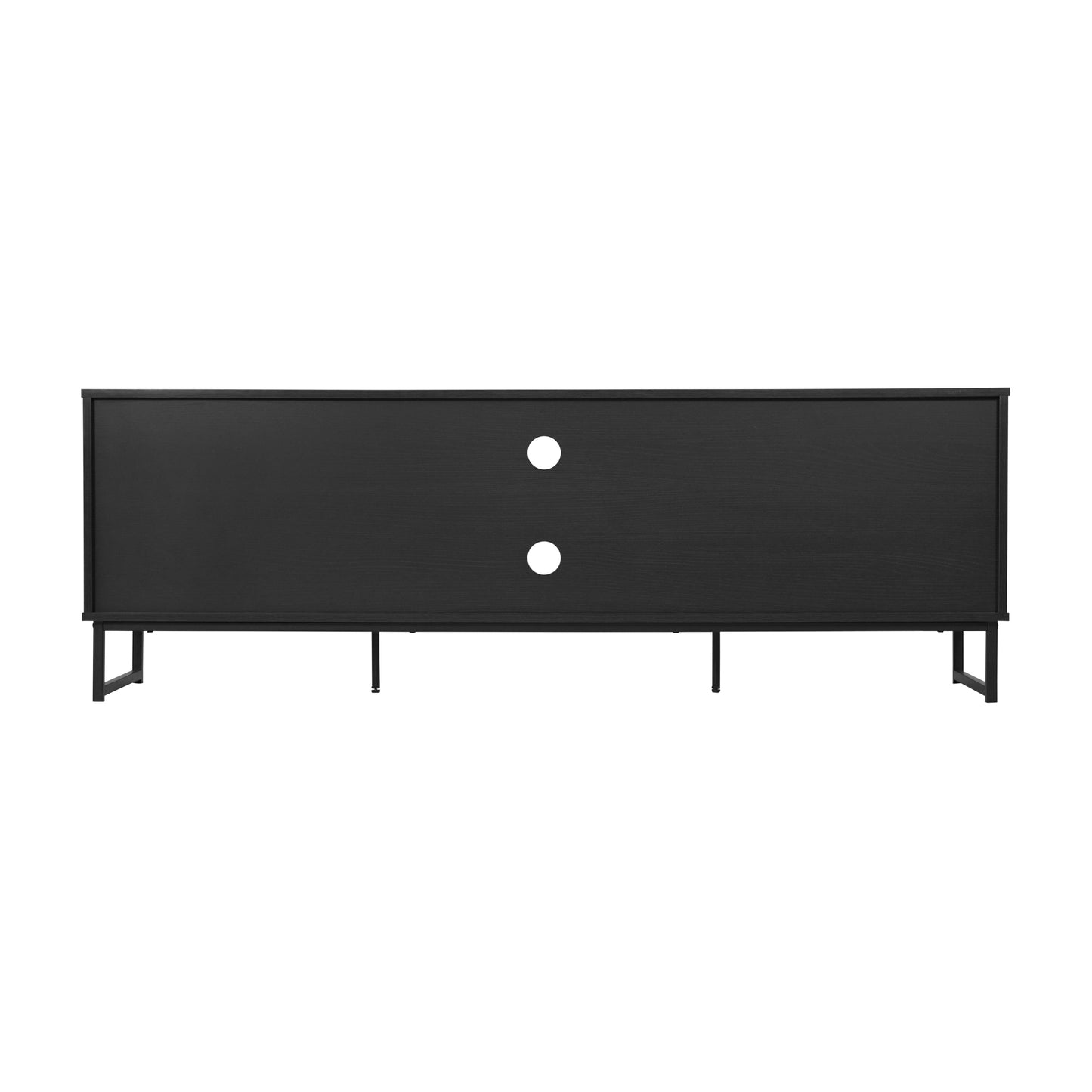 Malaki Mid-Century Modern 65 Inch TV Stand with 2 Rattan Soft Close Doors and Fixed Center Shelf, TV Stand for up to 70" TV's in Black Black