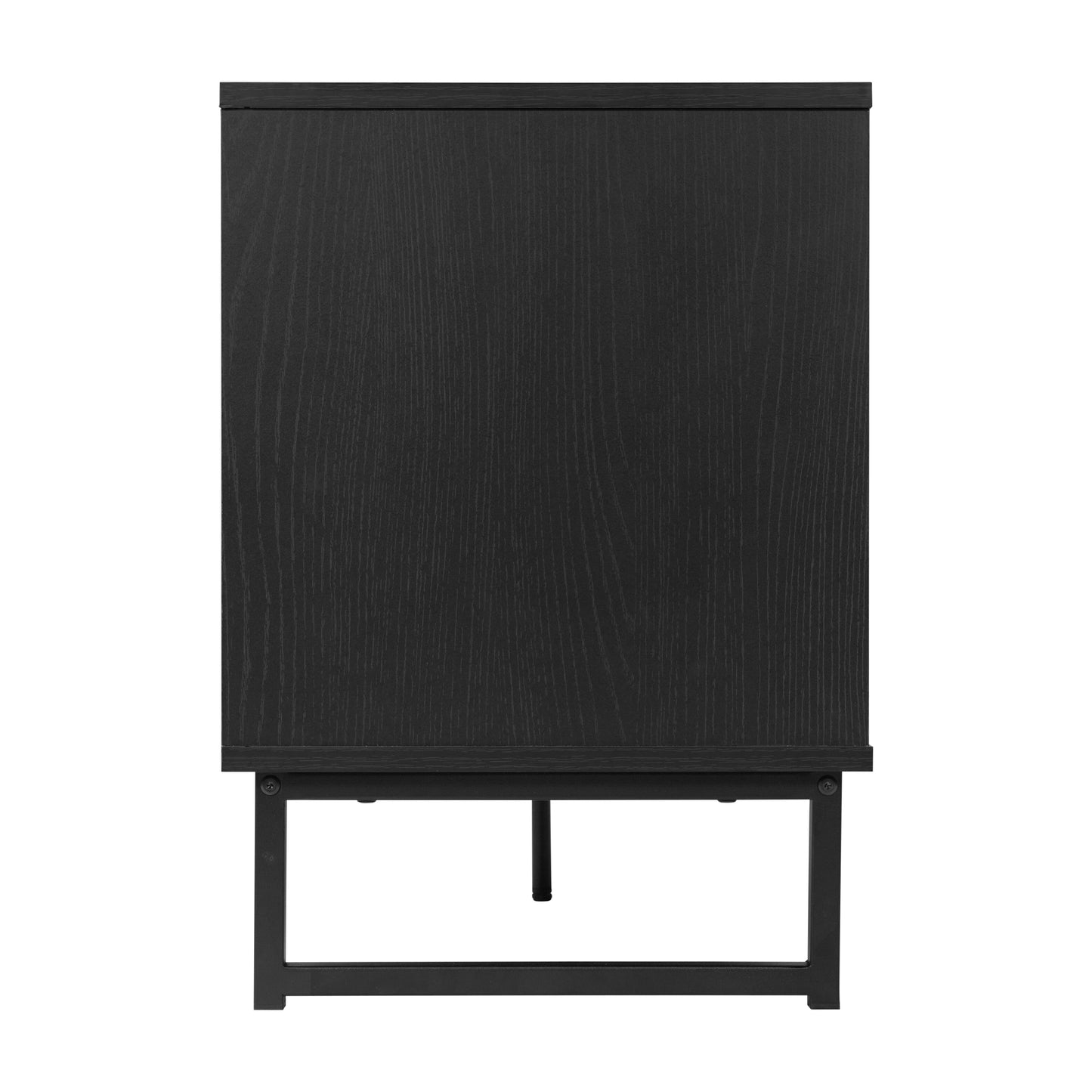 Malaki Mid-Century Modern 65 Inch TV Stand with 2 Rattan Soft Close Doors and Fixed Center Shelf, TV Stand for up to 70" TV's in Black Black
