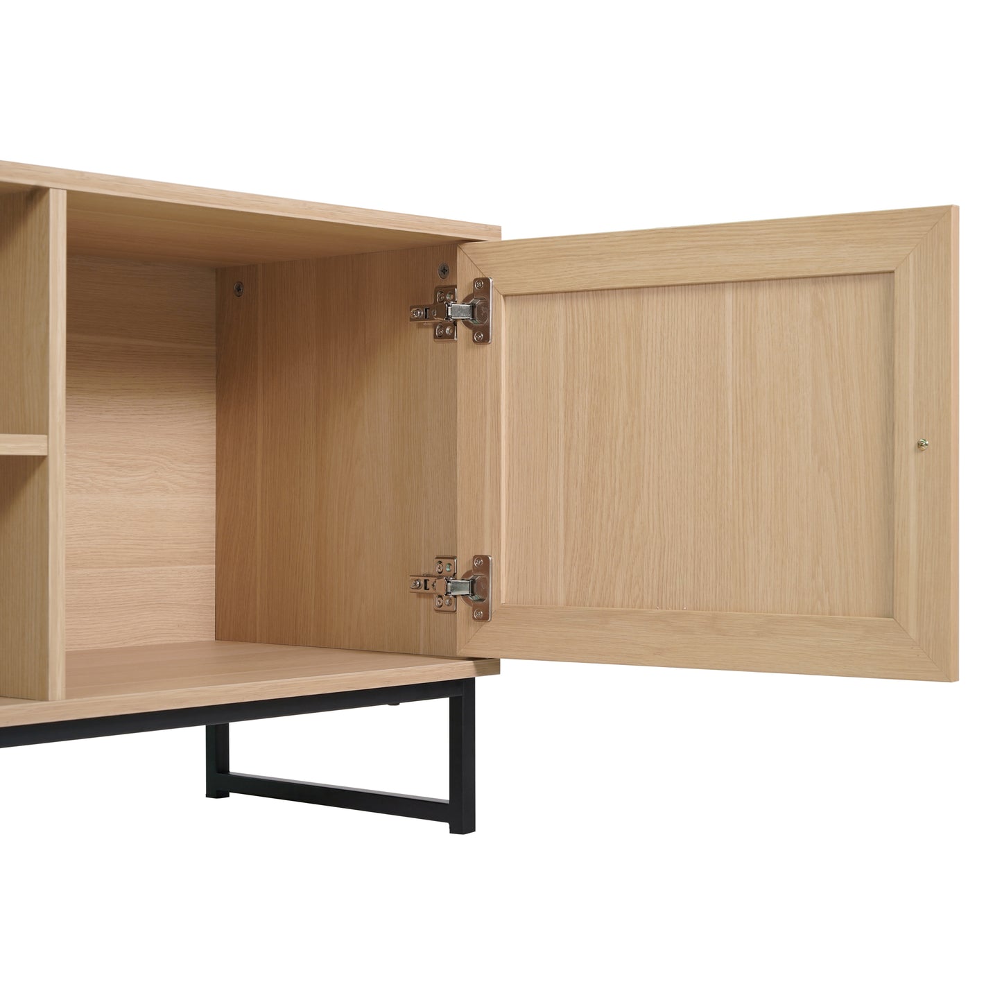 Malaki Mid-Century Modern 65 Inch TV Stand with 2 Rattan Soft Close Doors and Fixed Center Shelf, TV Stand for up to 70" TV's in Natural Natural