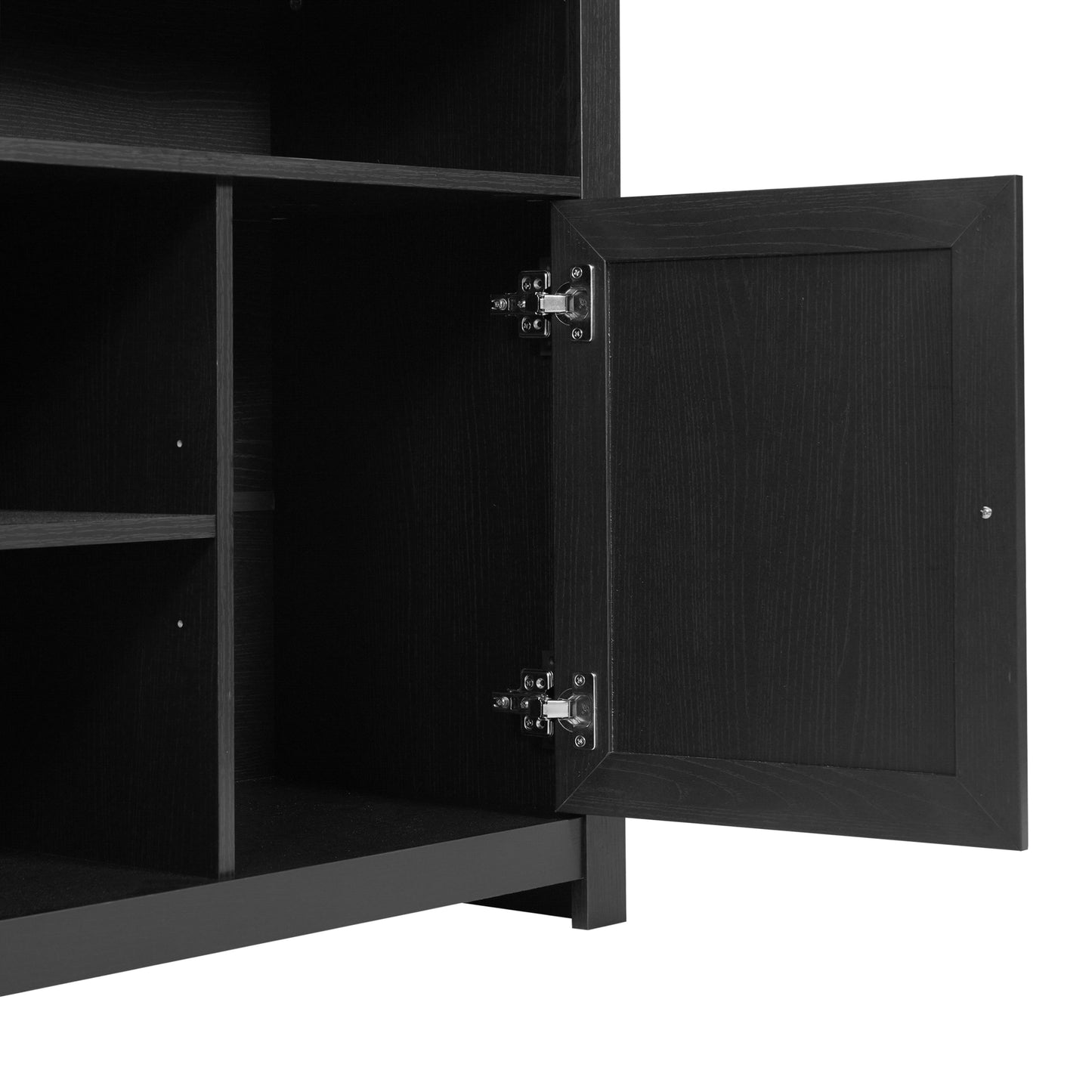 Malaki Mid-Century Modern 58 Inch Buffet Sideboard with 2 Soft Close Doors and Adjustable Center Shelf, TV Stand for up to 65" TV's, Black/Rattan Black