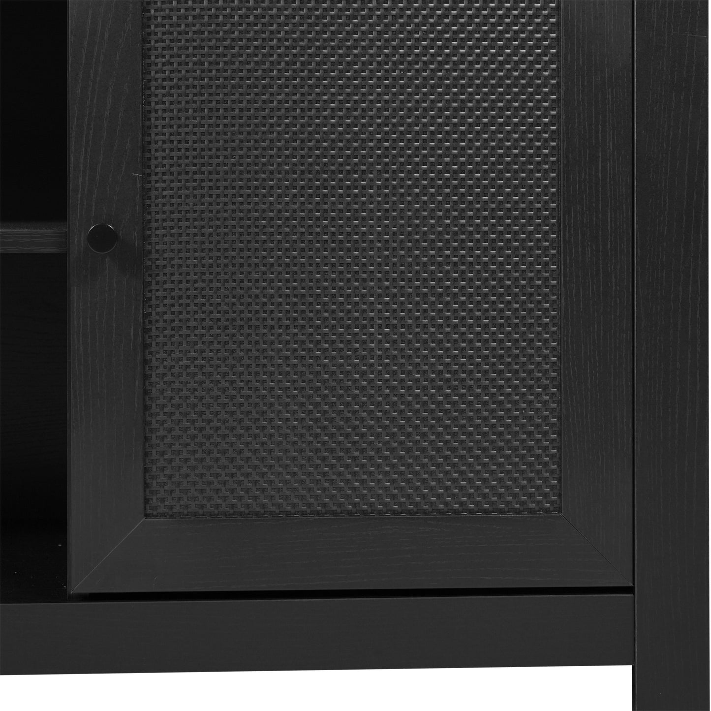 Malaki Mid-Century Modern 58 Inch Buffet Sideboard with 2 Soft Close Doors and Adjustable Center Shelf, TV Stand for up to 65" TV's, Black/Rattan Black