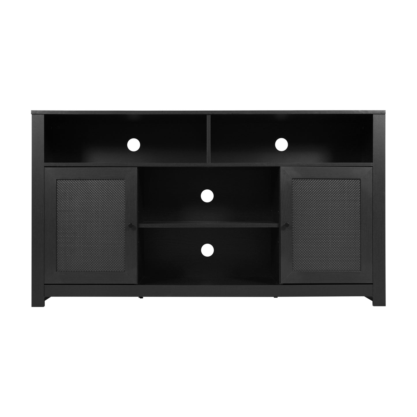 Malaki Mid-Century Modern 58 Inch Buffet Sideboard with 2 Soft Close Doors and Adjustable Center Shelf, TV Stand for up to 65" TV's, Black/Rattan Black