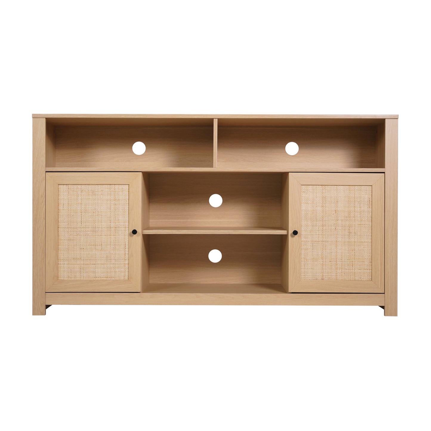 Malaki Mid-Century Modern 58 Inch Buffet Sideboard with 2 Soft Close Doors and Adjustable Center Shelf, TV Stand for up to 65" TV's, Natural/Rattan Natural