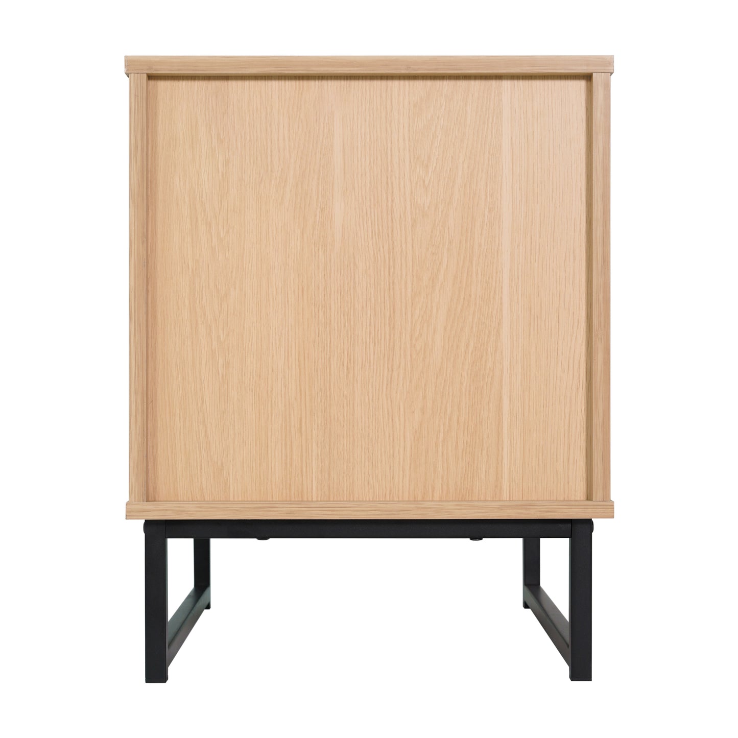 Malaki Set of 2 Mid-Century Modern Nightstands or End Tables with Rattan Accented Drawers, Open Upper Shelves, and Metal Legs in Natural Natural