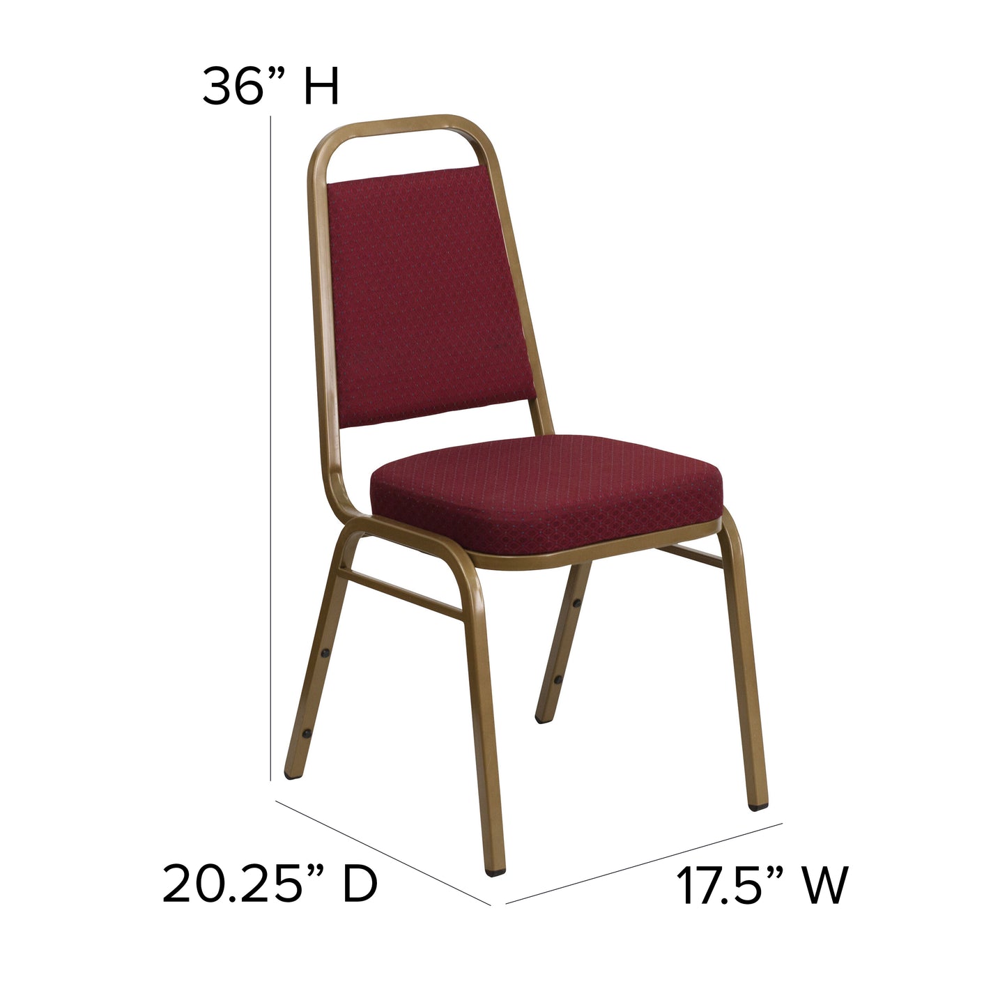 HERCULES Series Trapezoidal Back Stacking Banquet Chair in Burgundy Patterned Fabric - Gold Frame Burgundy Patterned Fabric/Gold Frame