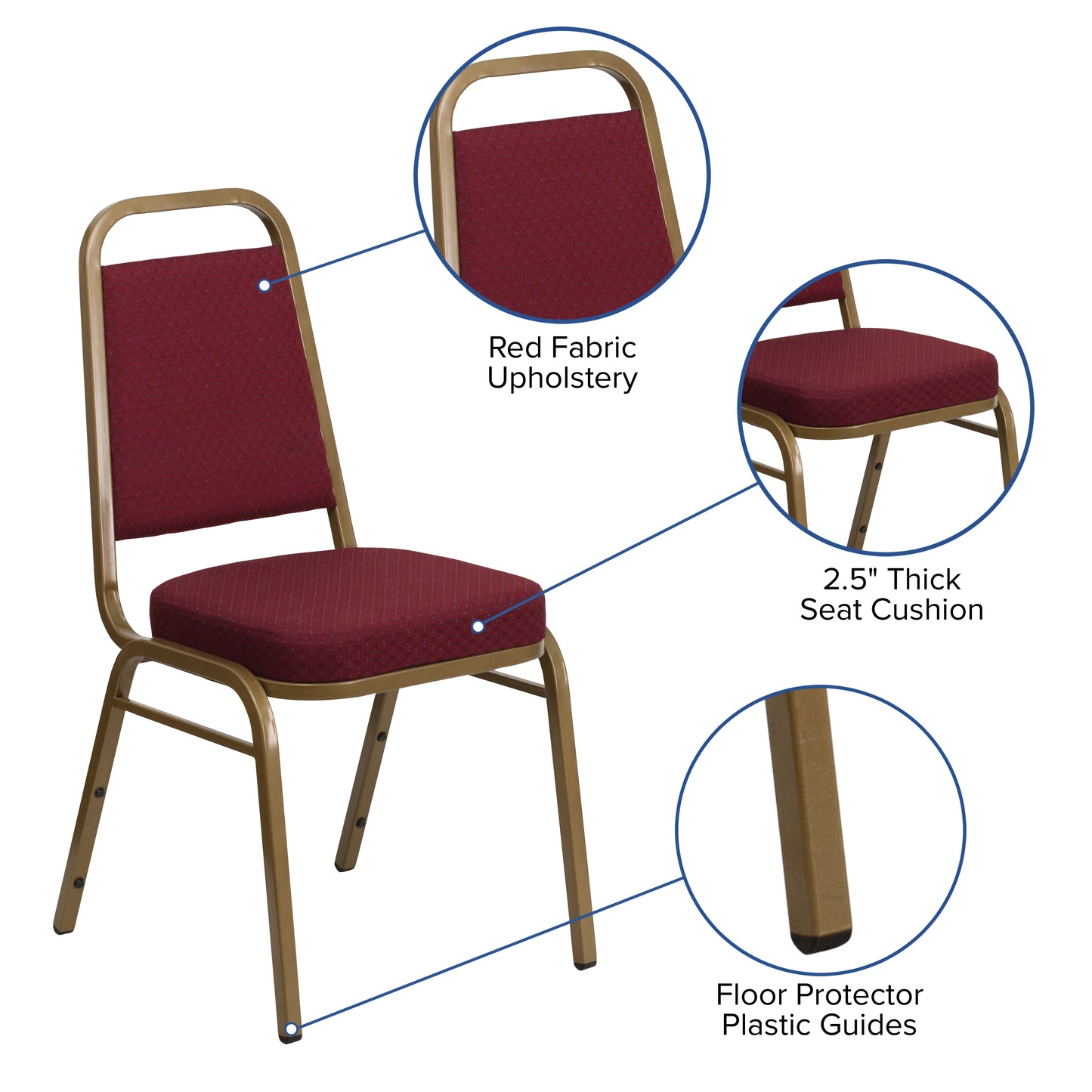 HERCULES Series Trapezoidal Back Stacking Banquet Chair in Burgundy Patterned Fabric - Gold Frame Burgundy Patterned Fabric/Gold Frame