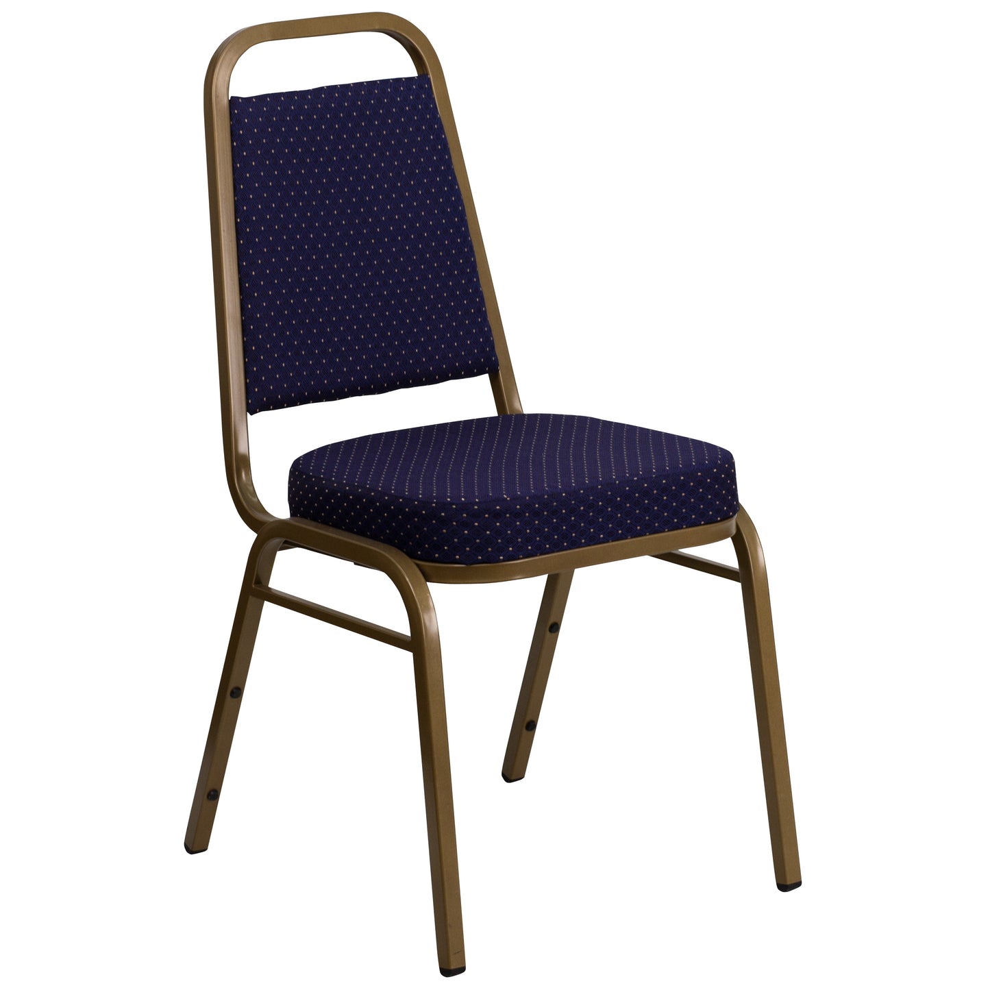 HERCULES Series Trapezoidal Back Stacking Banquet Chair in Navy Patterned Fabric - Gold Frame Navy Patterned Fabric/Gold Frame