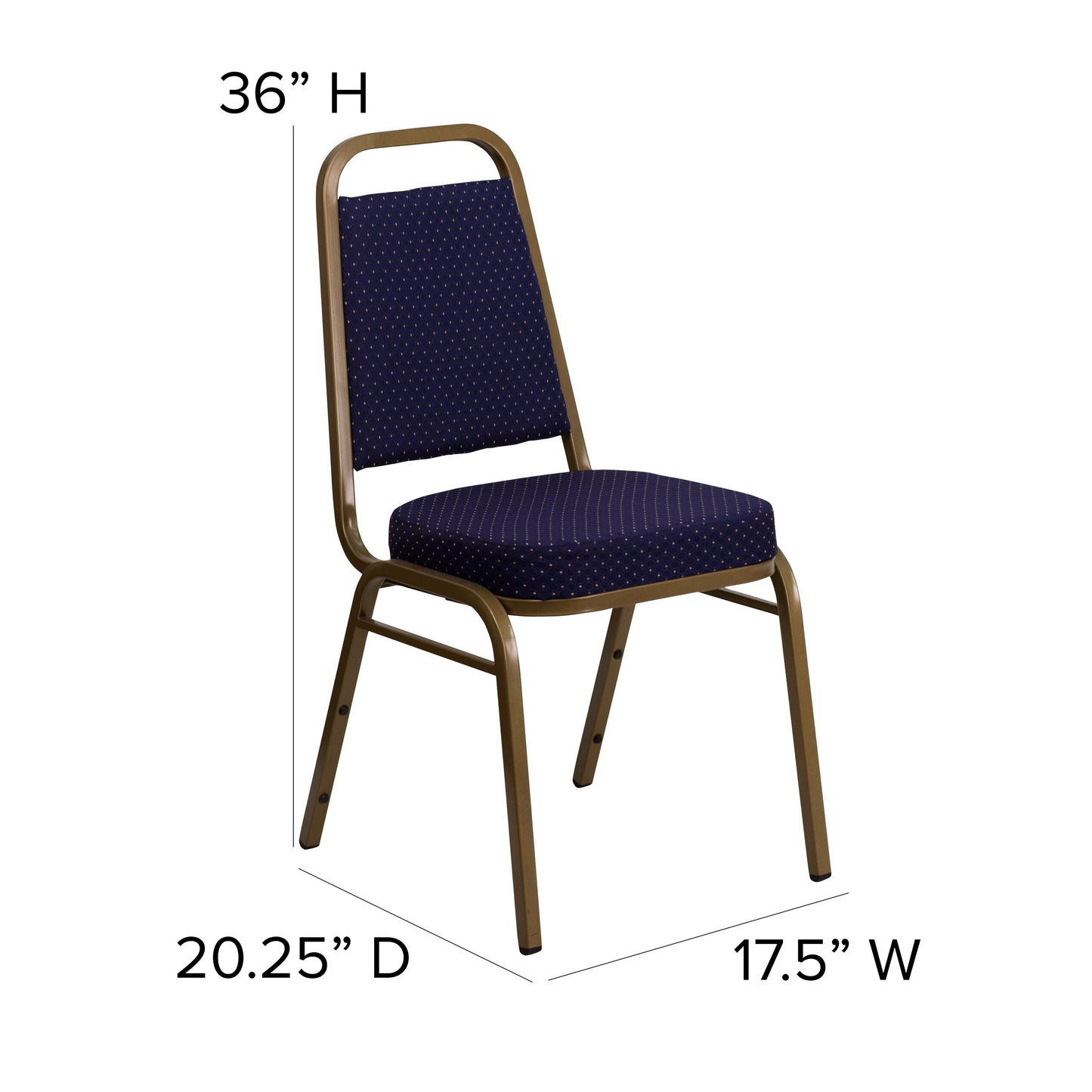 HERCULES Series Trapezoidal Back Stacking Banquet Chair in Navy Patterned Fabric - Gold Frame Navy Patterned Fabric/Gold Frame