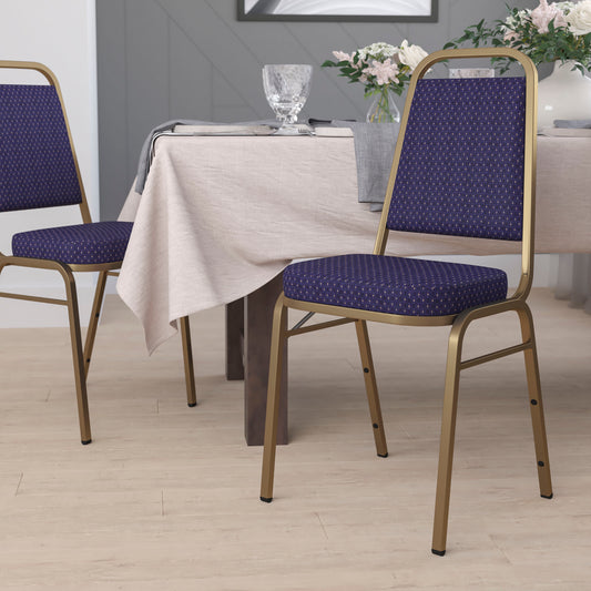 HERCULES Series Trapezoidal Back Stacking Banquet Chair in Navy Patterned Fabric - Gold Frame Navy Patterned Fabric/Gold Frame