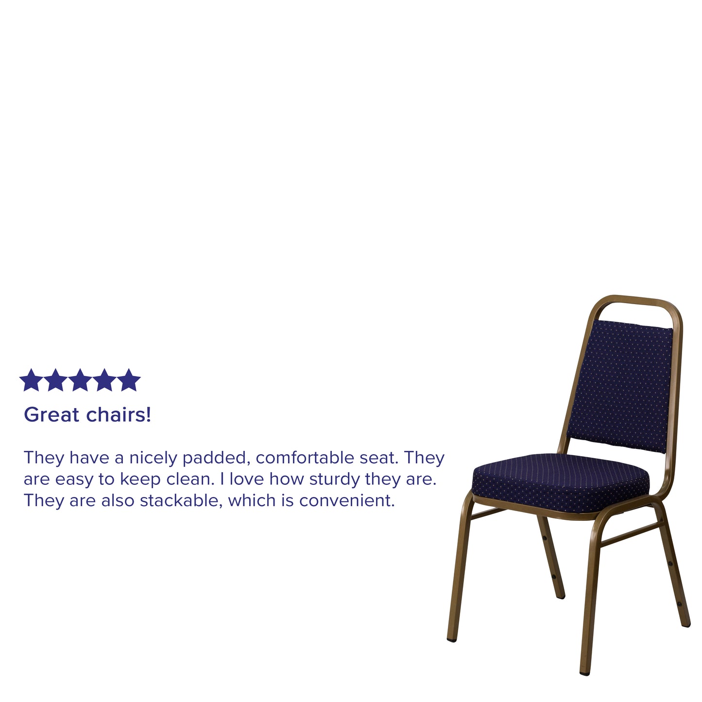 HERCULES Series Trapezoidal Back Stacking Banquet Chair in Navy Patterned Fabric - Gold Frame Navy Patterned Fabric/Gold Frame