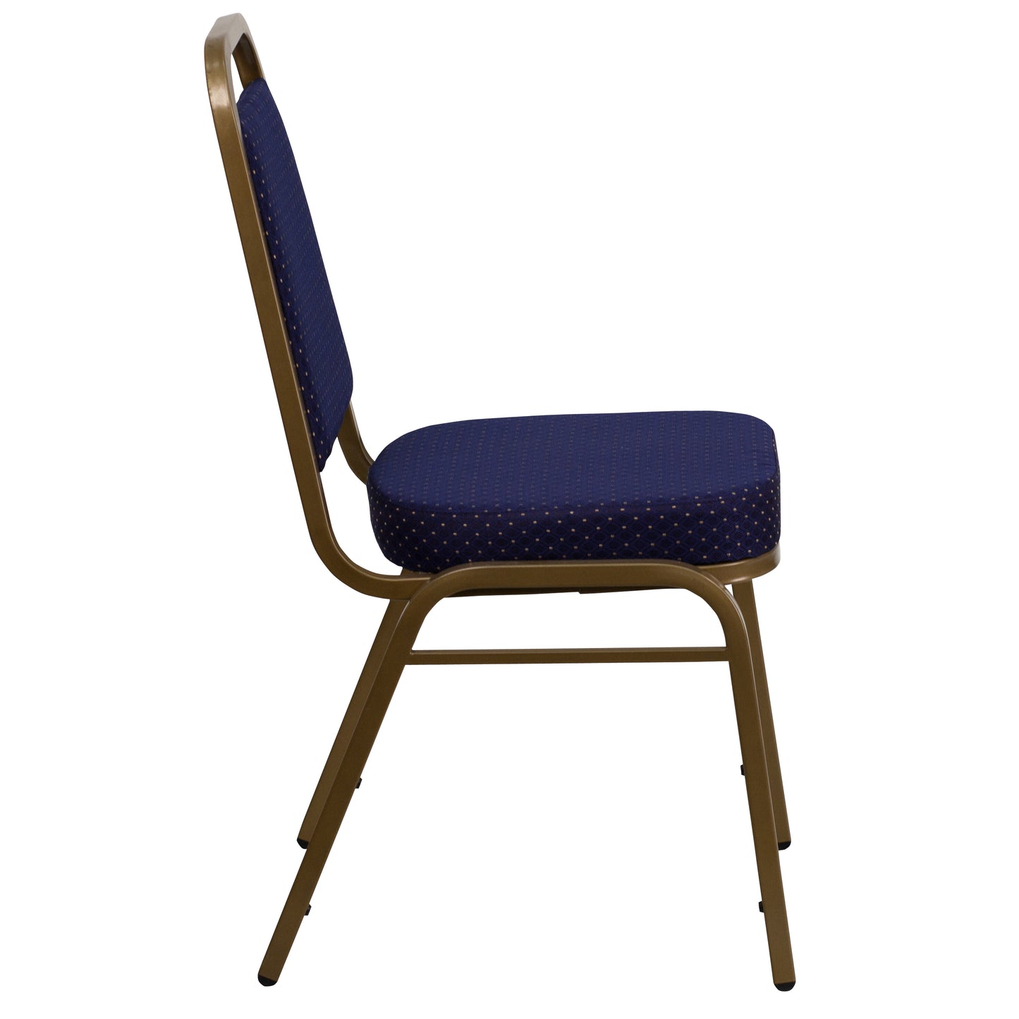 HERCULES Series Trapezoidal Back Stacking Banquet Chair in Navy Patterned Fabric - Gold Frame Navy Patterned Fabric/Gold Frame