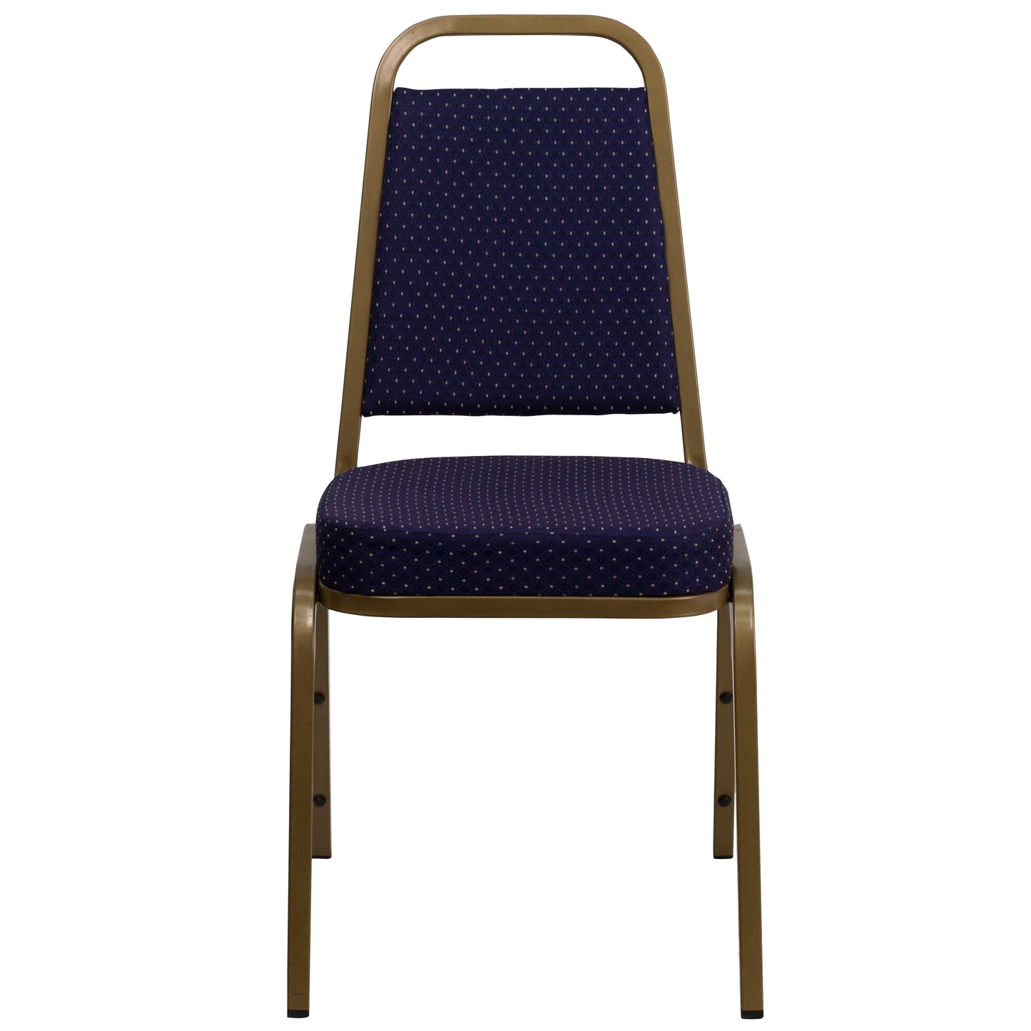 HERCULES Series Trapezoidal Back Stacking Banquet Chair in Navy Patterned Fabric - Gold Frame Navy Patterned Fabric/Gold Frame