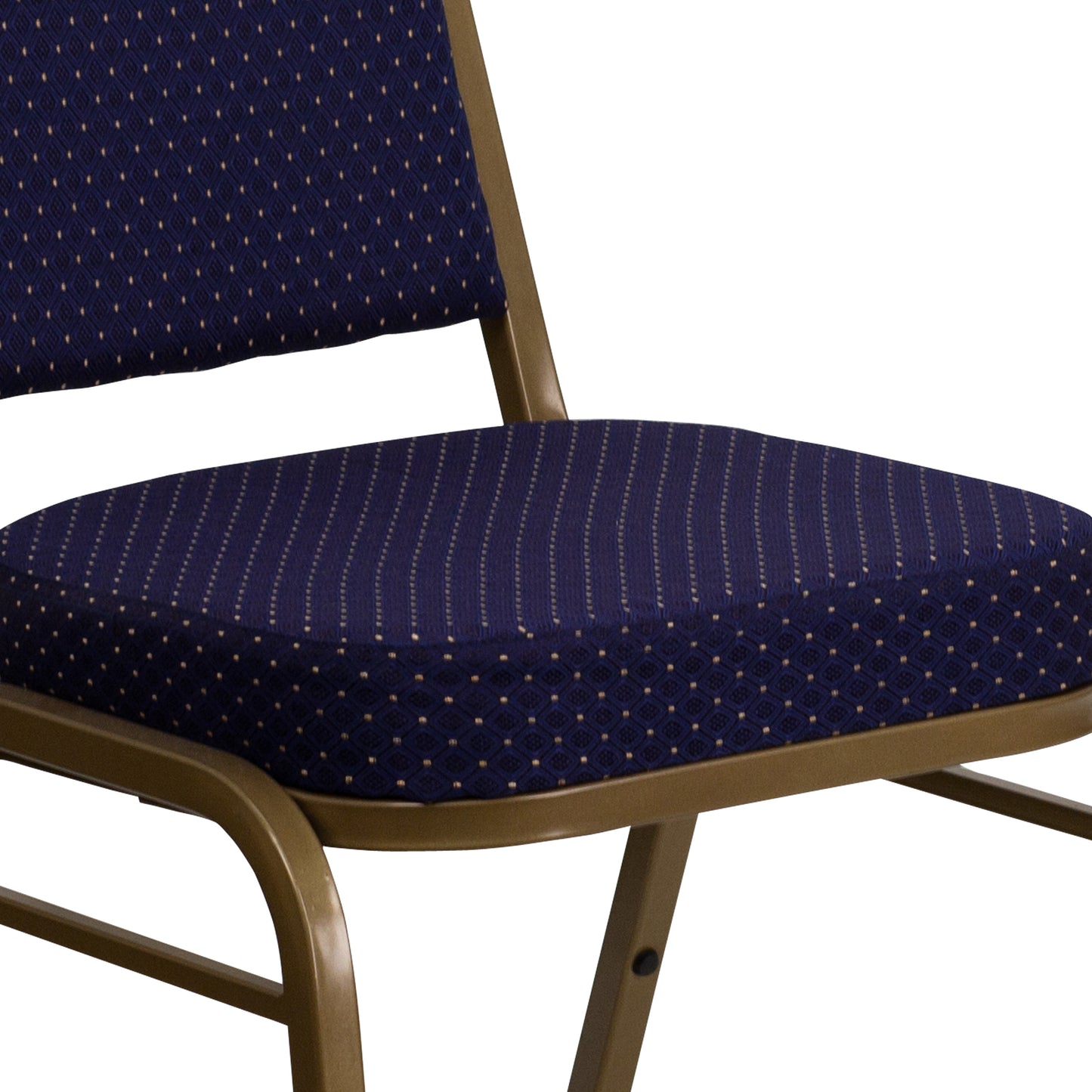 HERCULES Series Trapezoidal Back Stacking Banquet Chair in Navy Patterned Fabric - Gold Frame Navy Patterned Fabric/Gold Frame