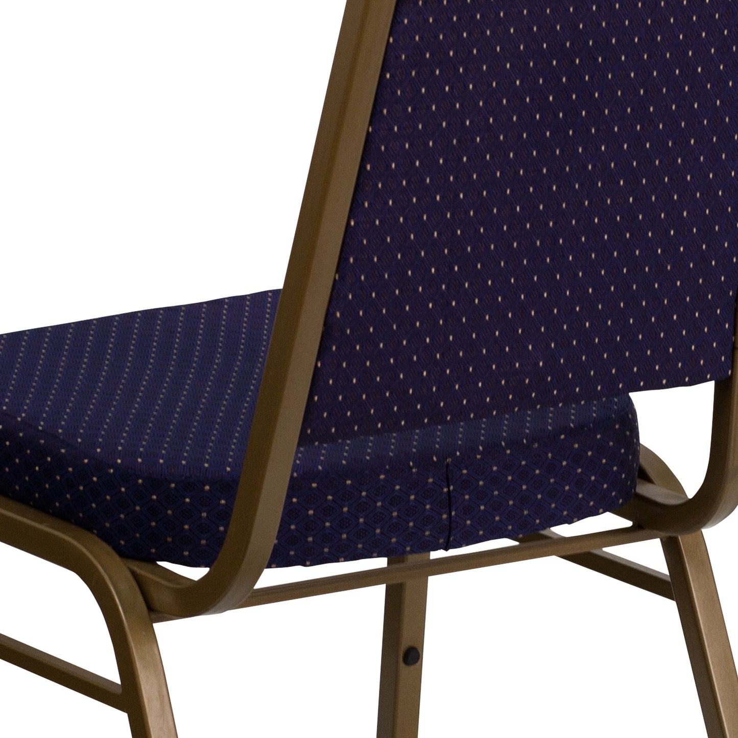 HERCULES Series Trapezoidal Back Stacking Banquet Chair in Navy Patterned Fabric - Gold Frame Navy Patterned Fabric/Gold Frame