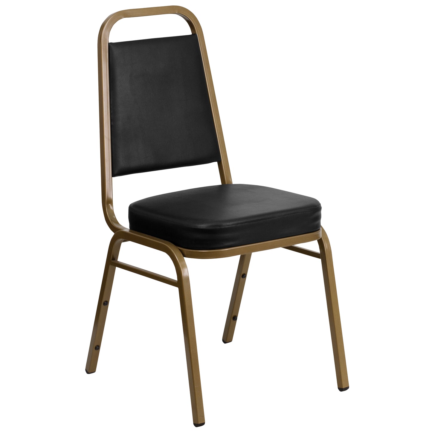 HERCULES Series Trapezoidal Back Stacking Banquet Chair in Black Vinyl - Gold Frame Black Vinyl/Gold Frame