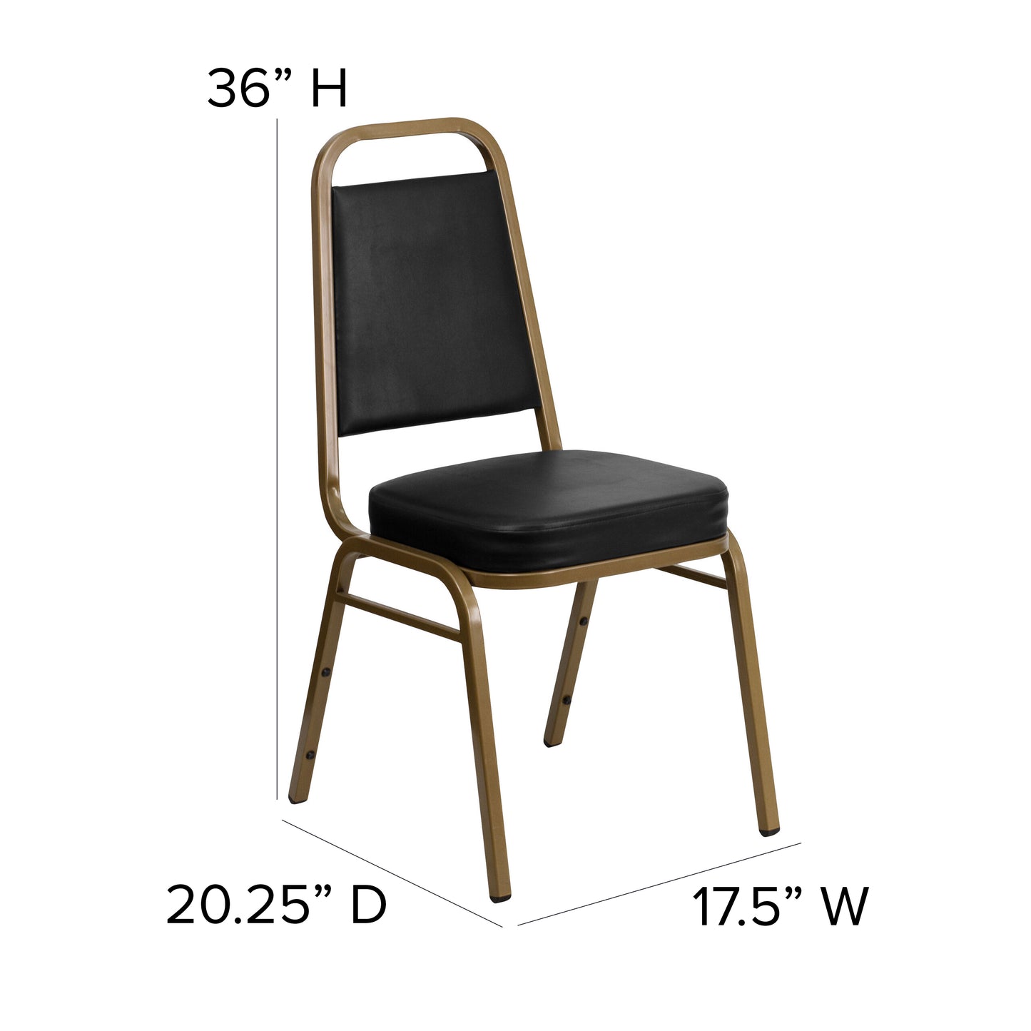 HERCULES Series Trapezoidal Back Stacking Banquet Chair in Black Vinyl - Gold Frame Black Vinyl/Gold Frame