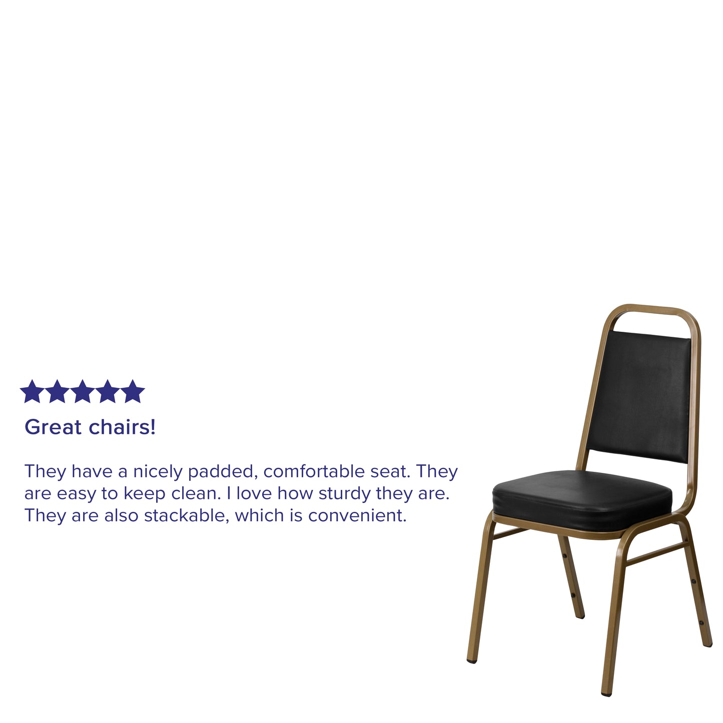 HERCULES Series Trapezoidal Back Stacking Banquet Chair in Black Vinyl - Gold Frame Black Vinyl/Gold Frame