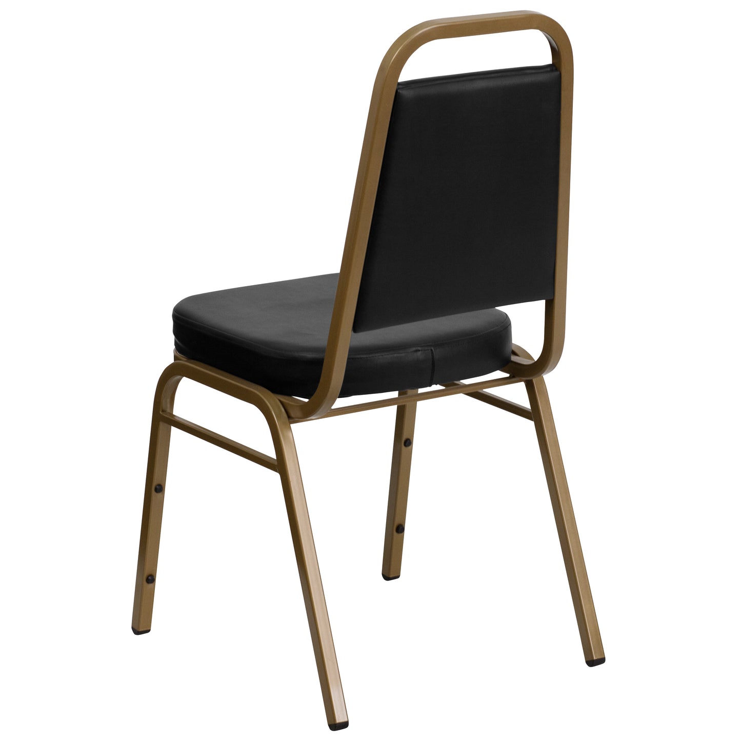 HERCULES Series Trapezoidal Back Stacking Banquet Chair in Black Vinyl - Gold Frame Black Vinyl/Gold Frame