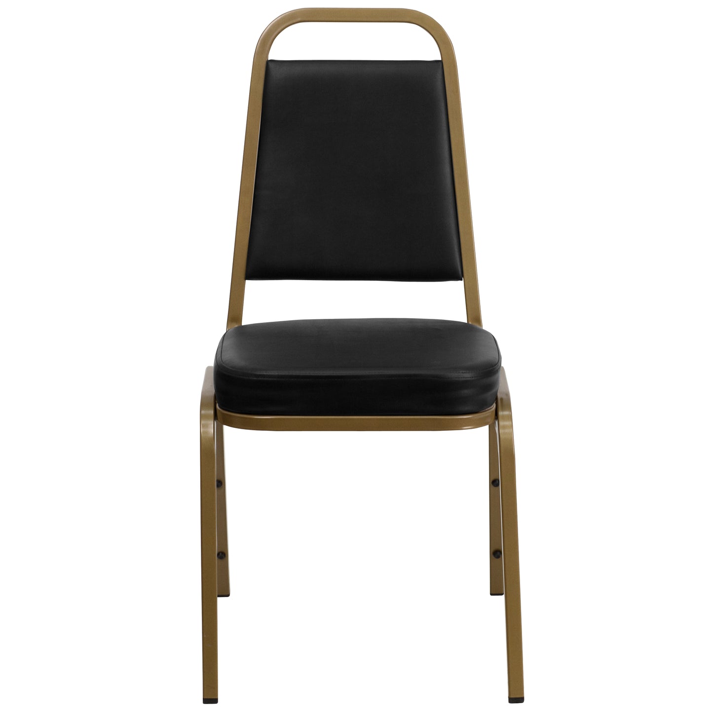 HERCULES Series Trapezoidal Back Stacking Banquet Chair in Black Vinyl - Gold Frame Black Vinyl/Gold Frame