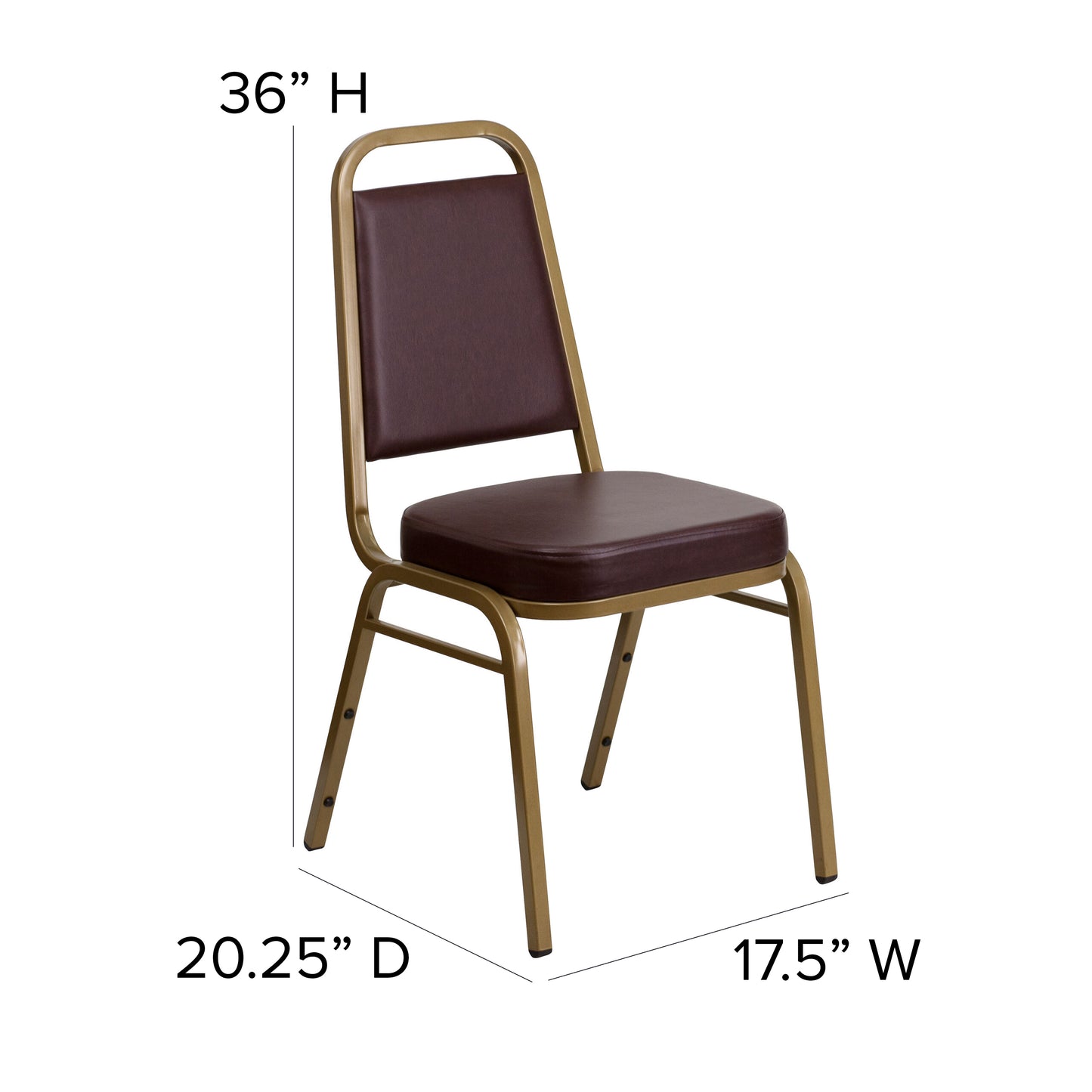 HERCULES Series Trapezoidal Back Stacking Banquet Chair in Brown Vinyl - Gold Frame Brown Vinyl/Gold Frame