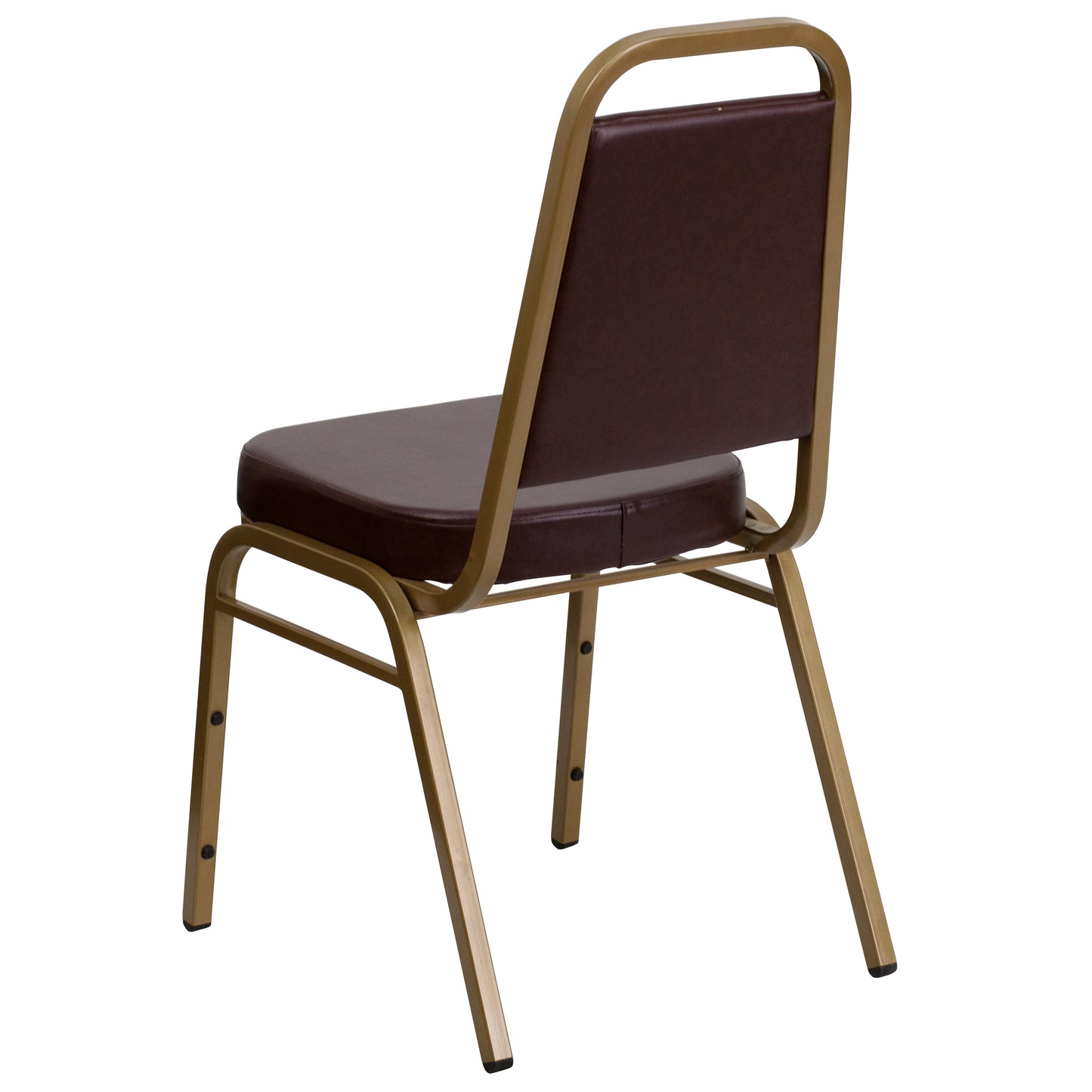 HERCULES Series Trapezoidal Back Stacking Banquet Chair in Brown Vinyl - Gold Frame Brown Vinyl/Gold Frame