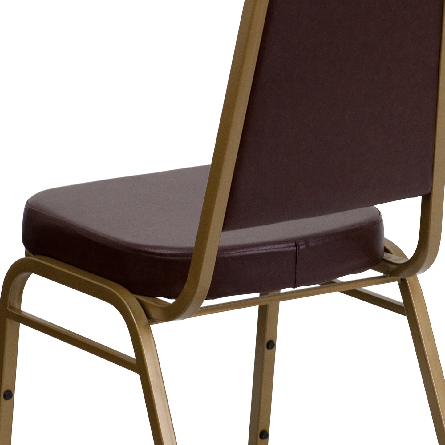 HERCULES Series Trapezoidal Back Stacking Banquet Chair in Brown Vinyl - Gold Frame Brown Vinyl/Gold Frame