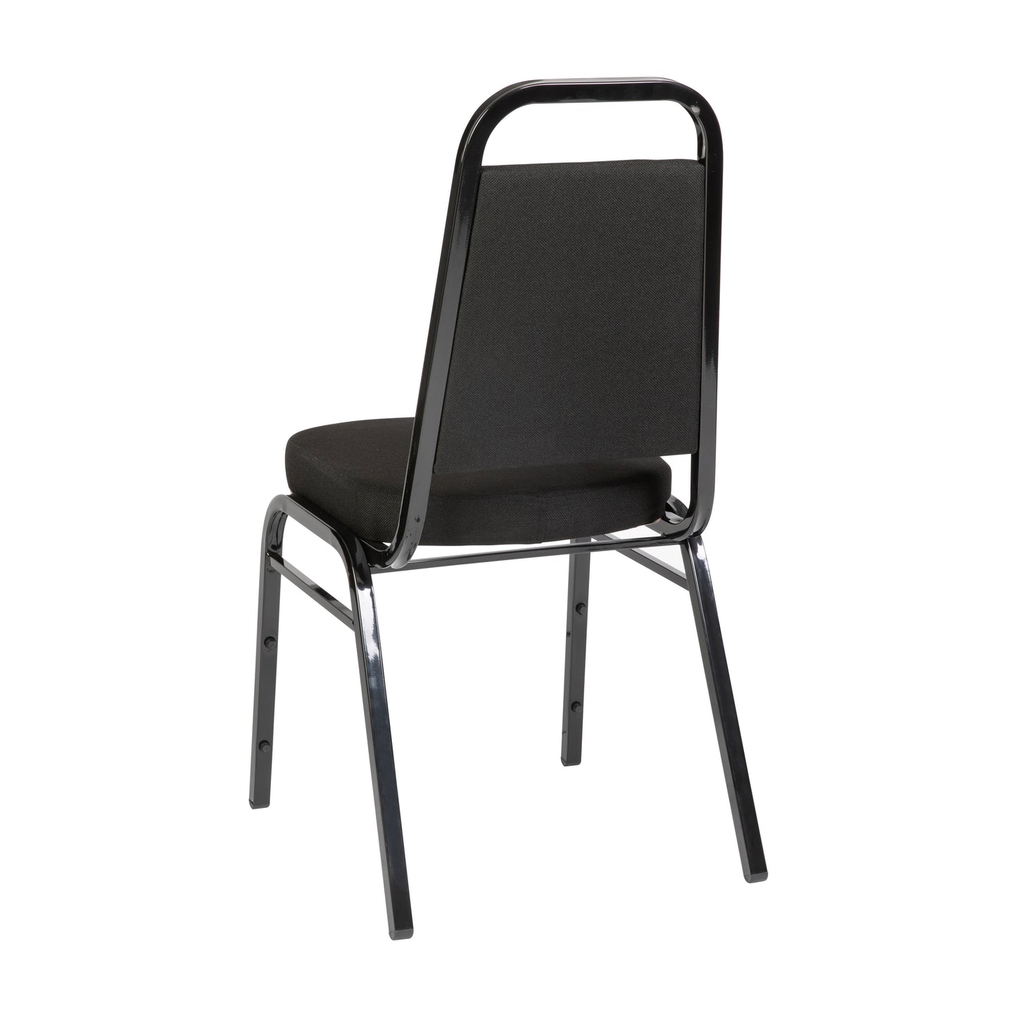 HERCULES Series Trapezoidal Back Stacking Banquet Chair with Black Fabric and 2.5'' Thick Seat - Black Frame Black Fabric/Black Frame
